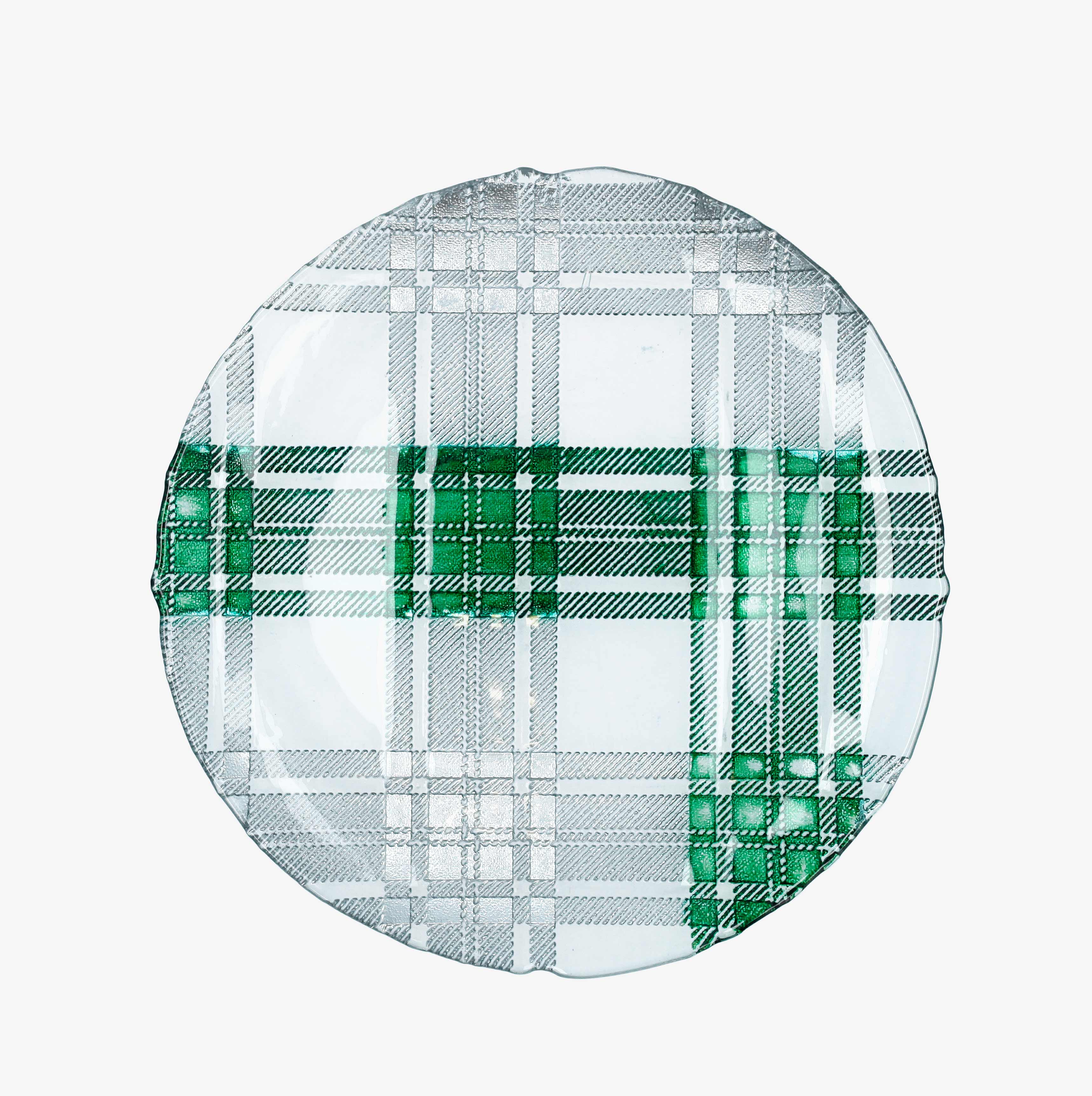 Plato llano de cuadros verde y plateado de vidrio Glam &Oslash;28cm