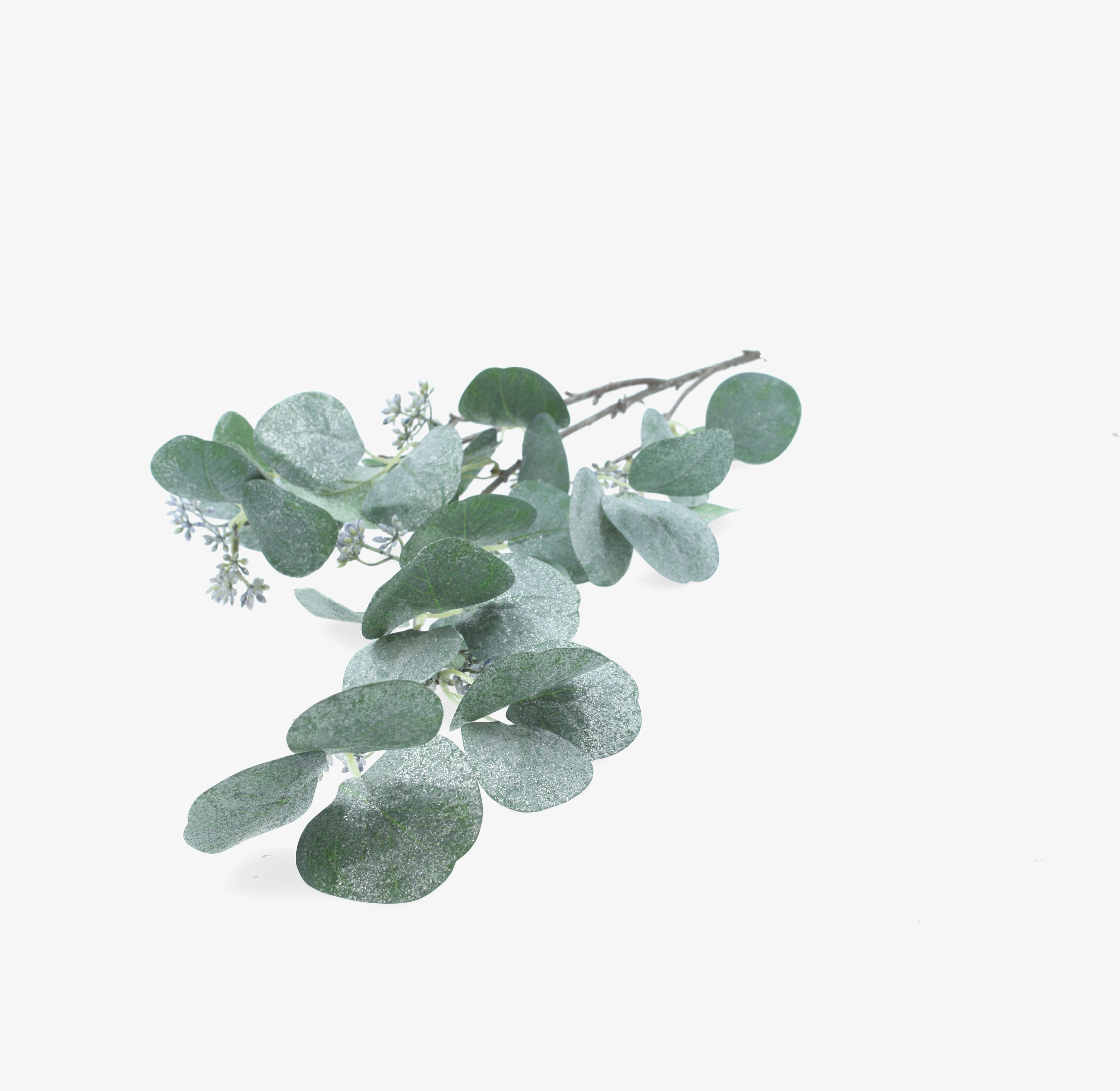 Rama decorativa de eucalipto verde con purpurina 116cm