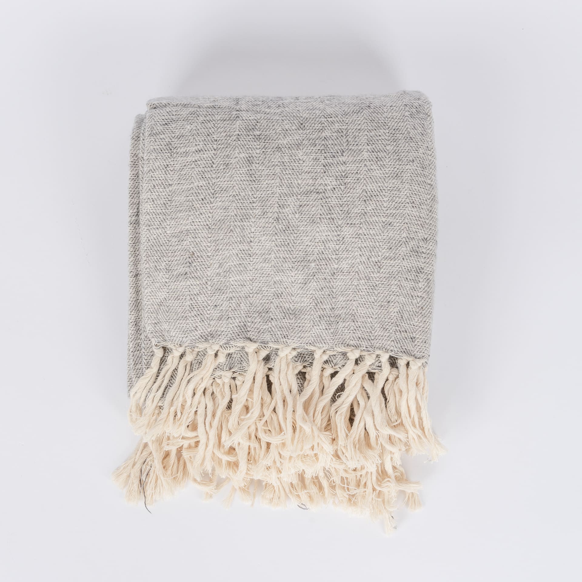 Plaid con flecos de algodón gris 130x170cm