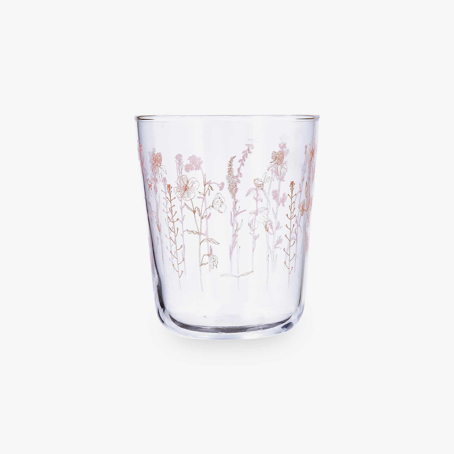 Vaso de vidrio transparente con flores rosas  Suede 31cl