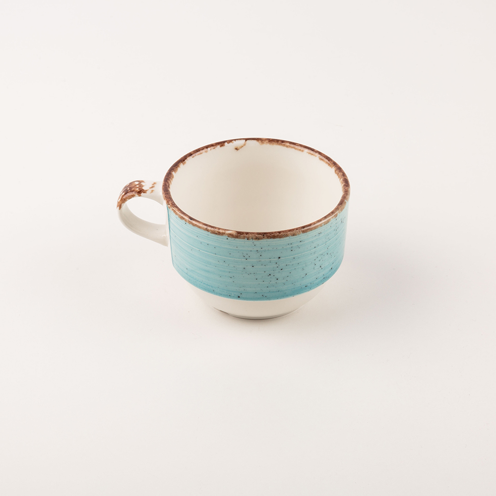 Taza de t&eacute; azul con plato de porcelana 23cl