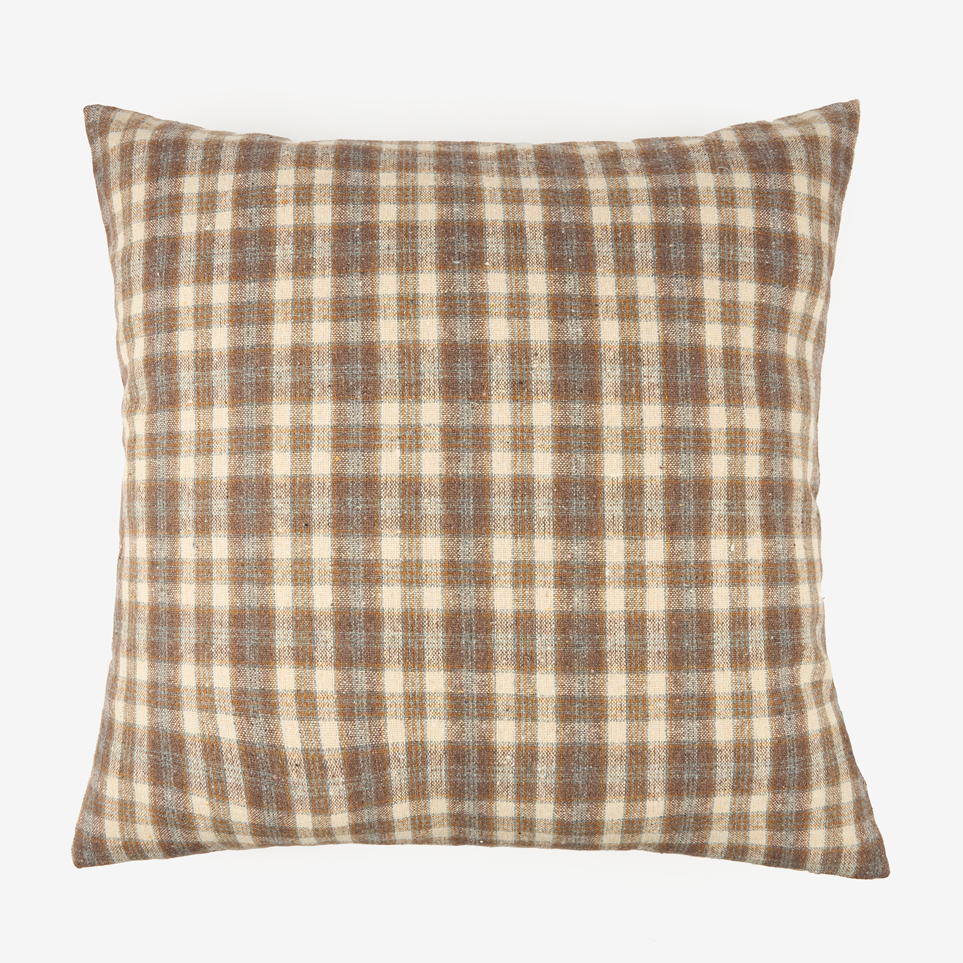 Funda de coj&iacute;n de algod&oacute;n cuadros gris 45x45cm