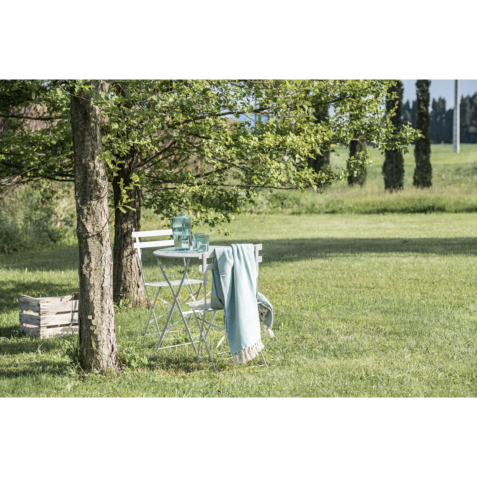 Conjunto de jard&iacute;n mesa con dos sillas gris claro Bistro &Oslash;60cm