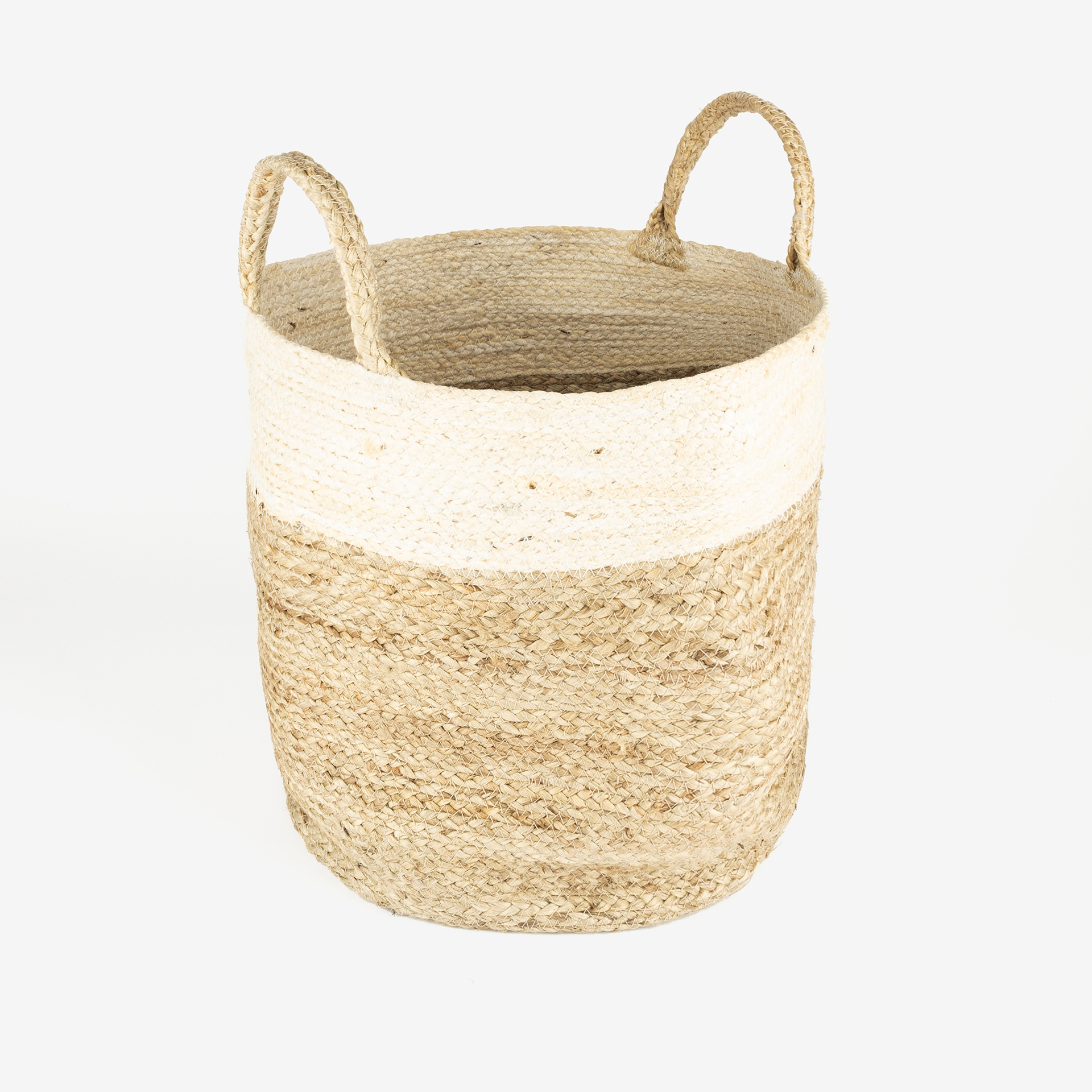 Cesta de yute blanca y natural Vide Ø35x33cm