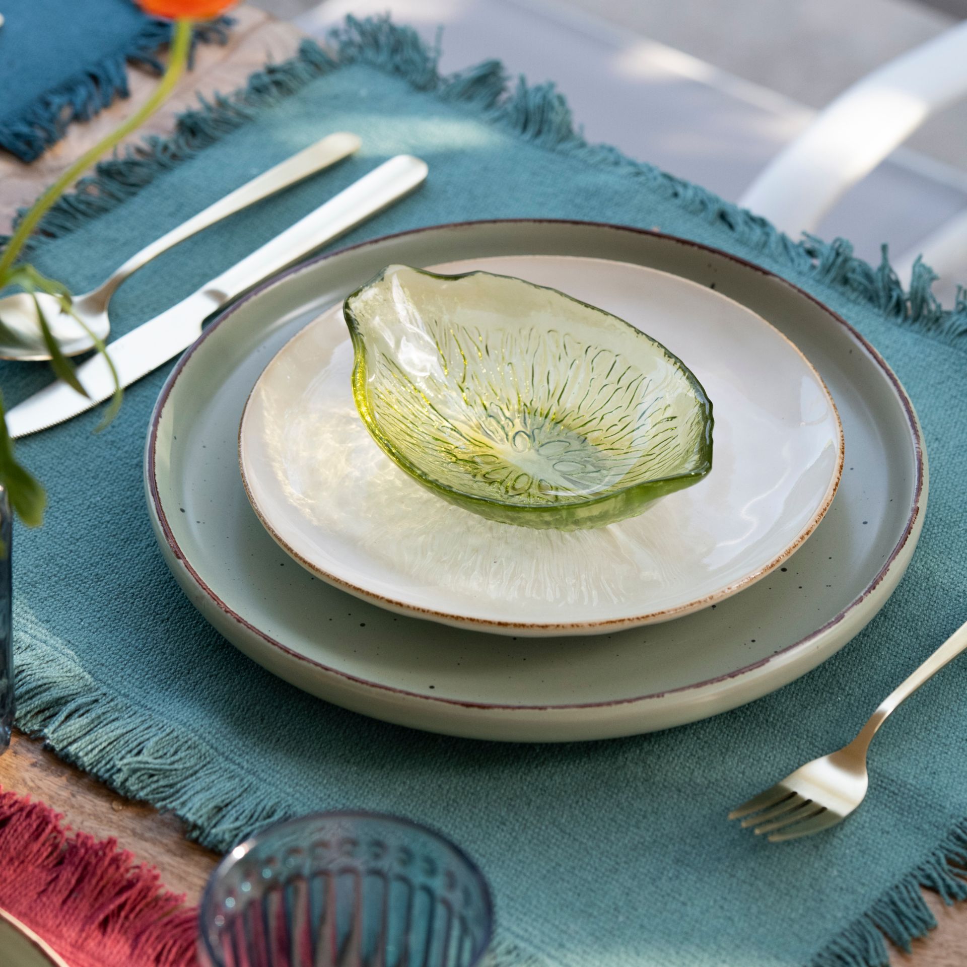 Mantel individual de algod&oacute;n verde Maya 49x34cm