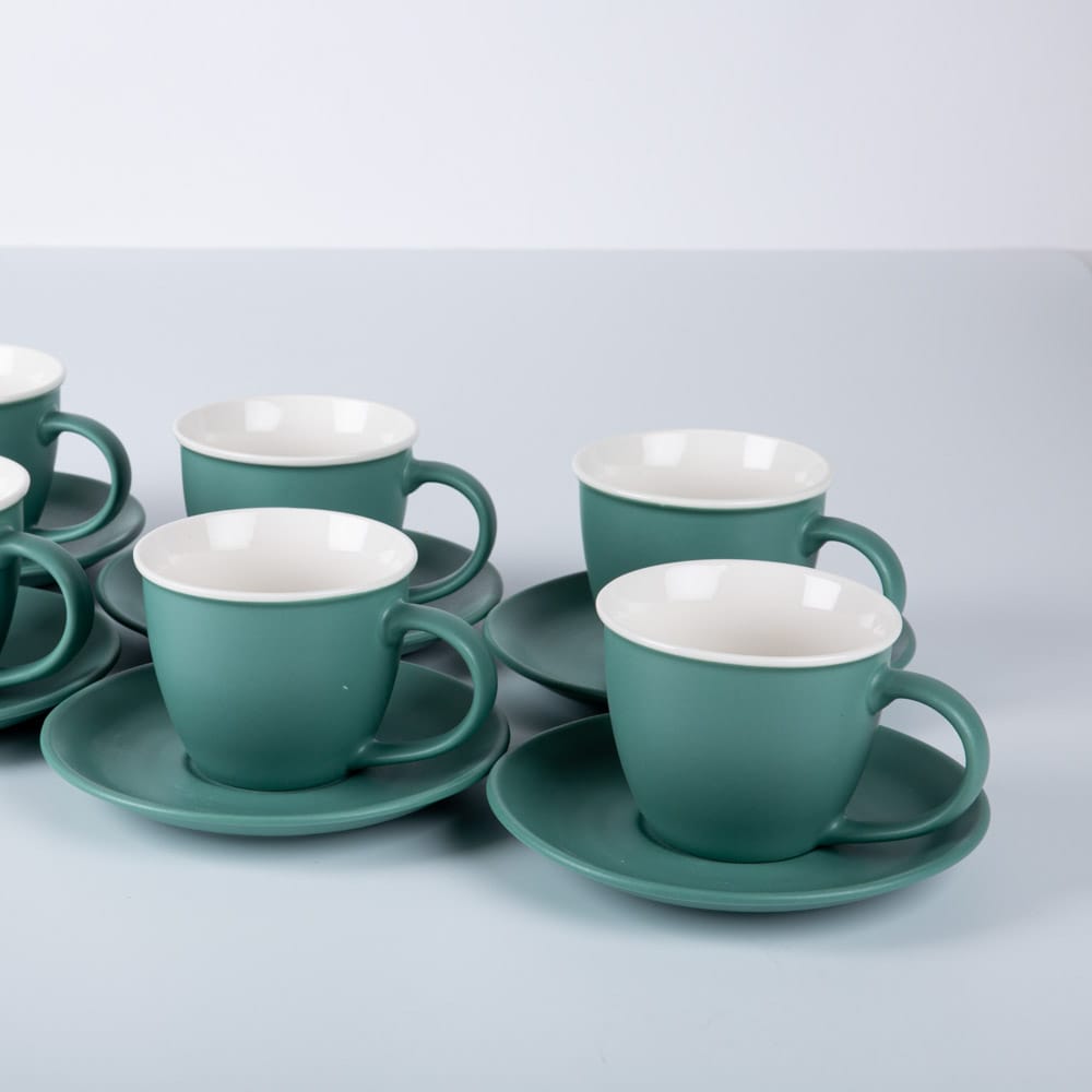 Taza de té con plato de cerámica verde 23cl