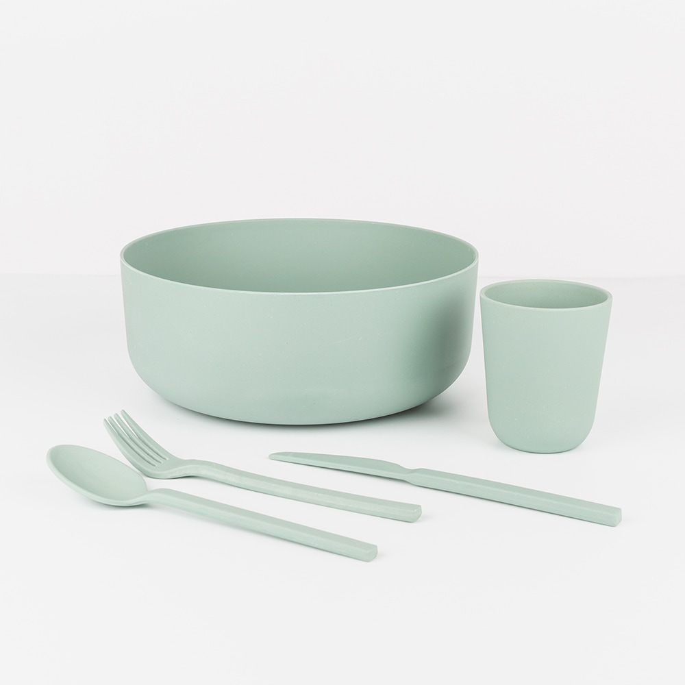 Set de 3 cubiertos de fibra de bamb&uacute; verde