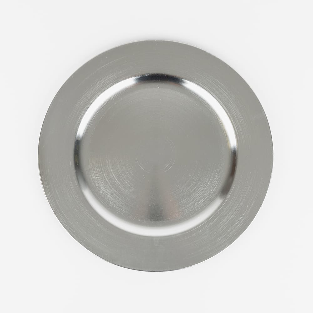 Bajo plato de plástico plateado Ø33cm