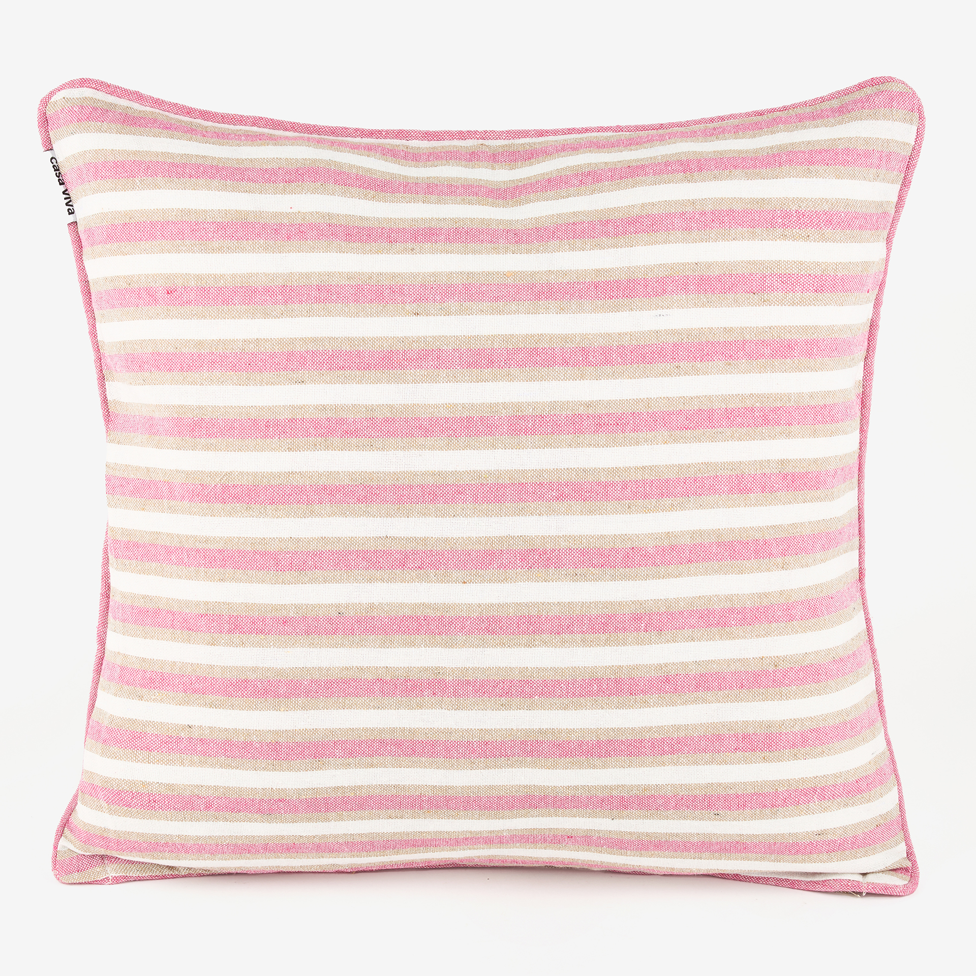 Funda de coj&iacute;n de algod&oacute;n rayas rosas y verdes Marita 45x45cm