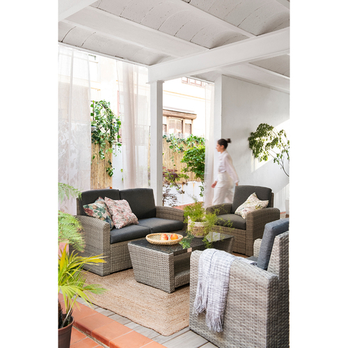 Conjunto de sofás de jardín de 4 piezas de ratán gris 128x76x66cm