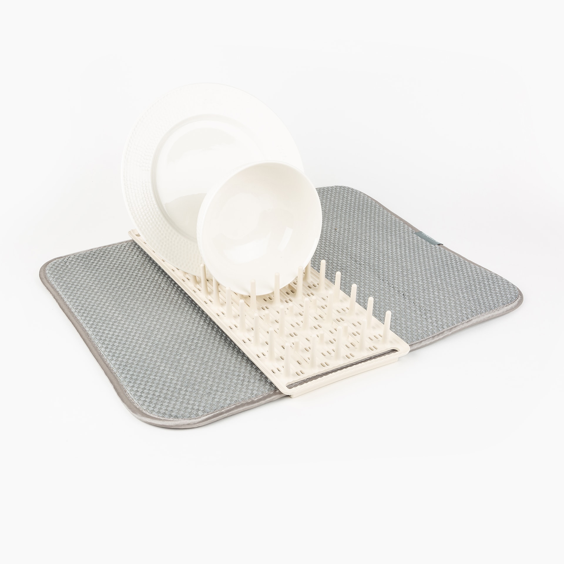 Escurreplatos con tapete blanco de plástico y poliéster Dry&Safe 55x42,5x 6,5cm - Guzzini