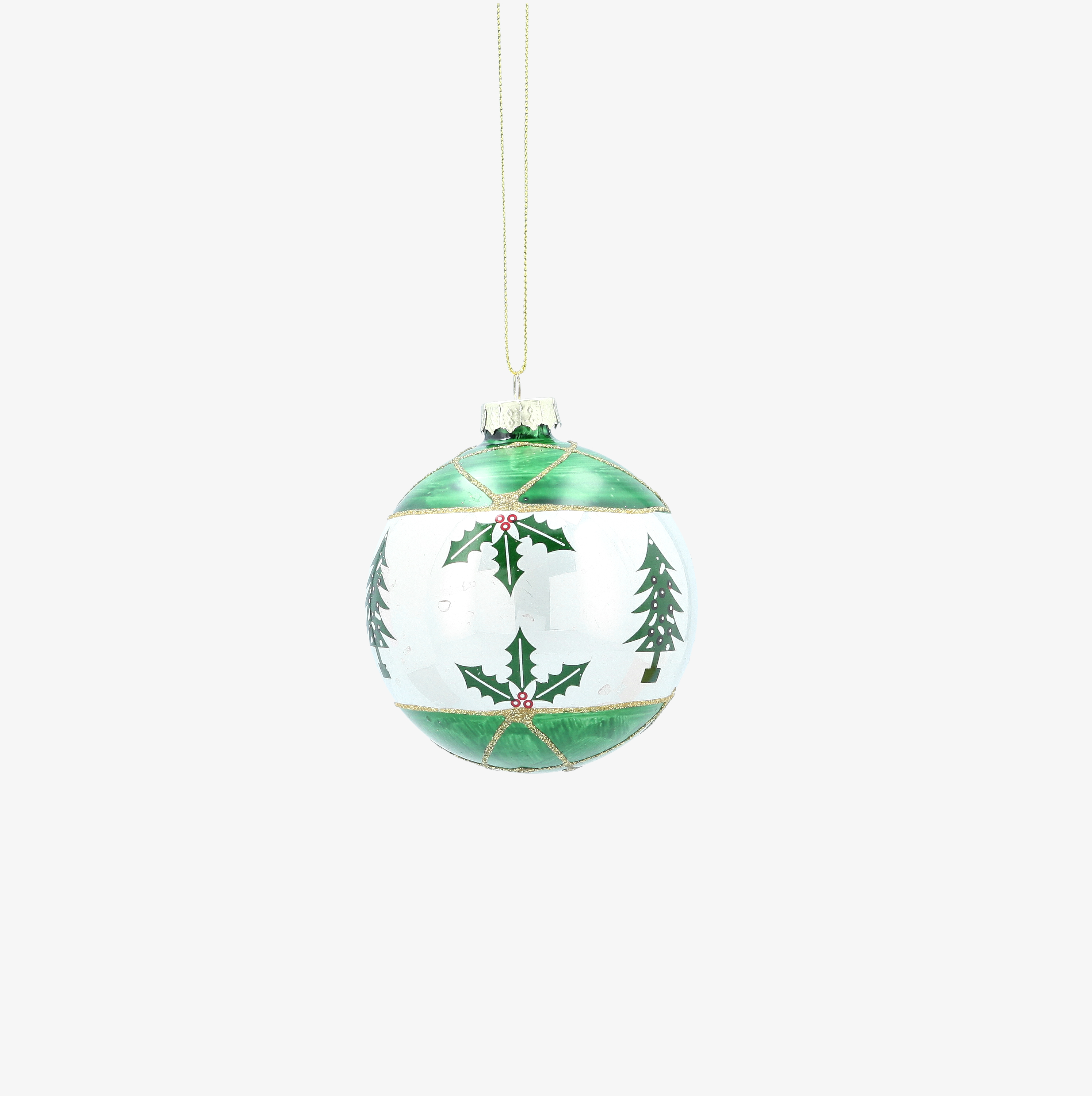 Bola de Navidad blanca y verde de cristal &Oslash;8cm
