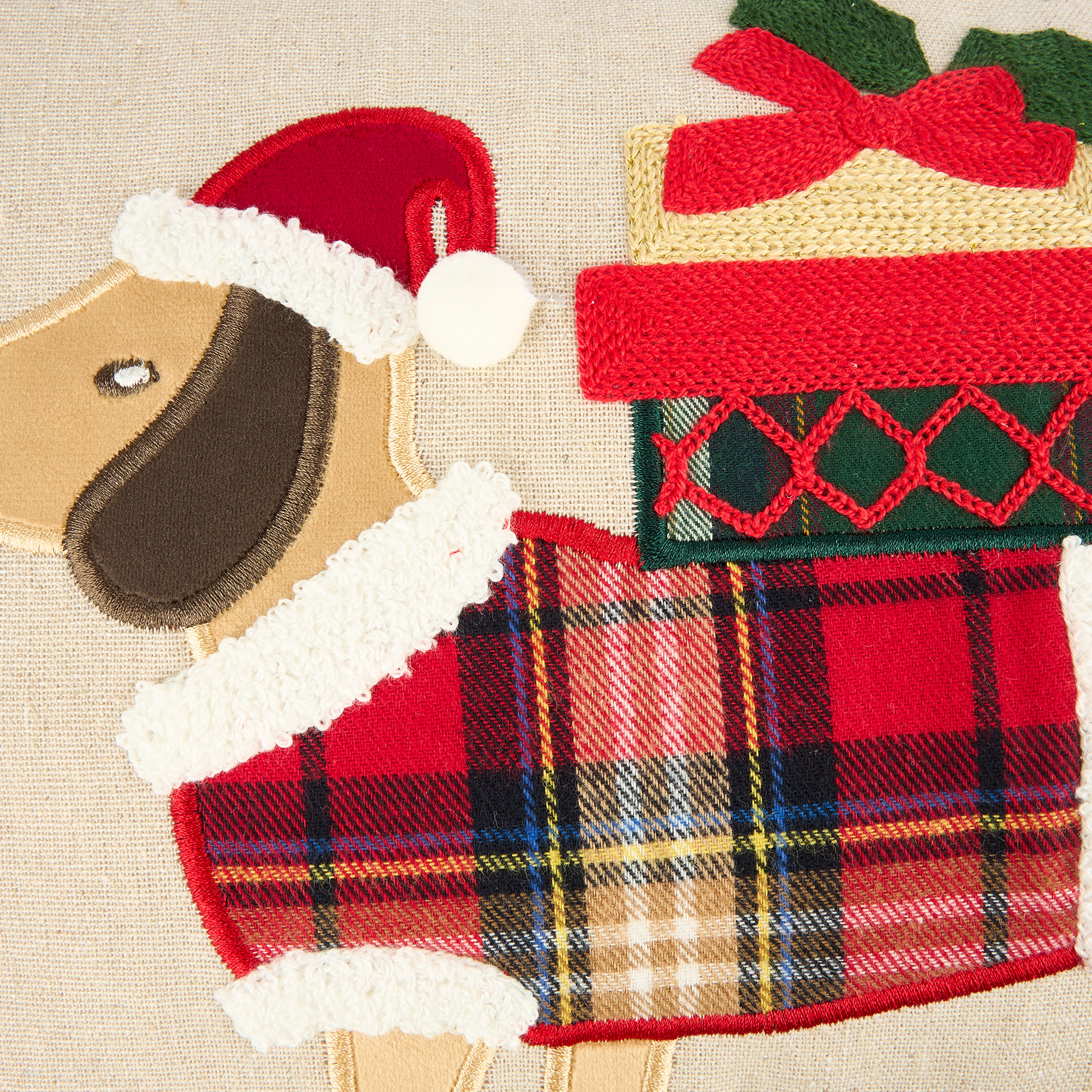 Funda de cojín Perro con jersey de tartán 30x45cm