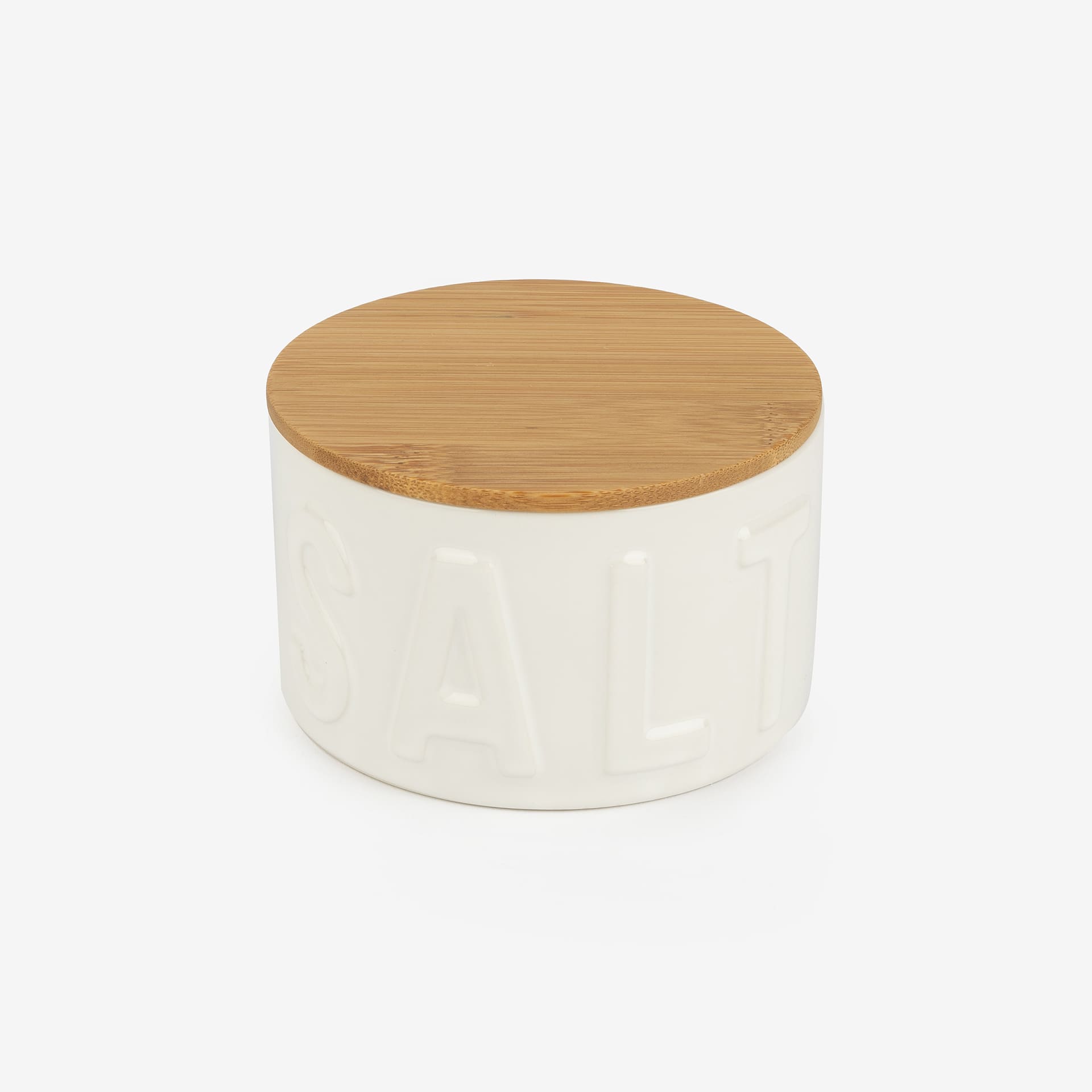 Salero de cerámica y bambú Ø11x7cm