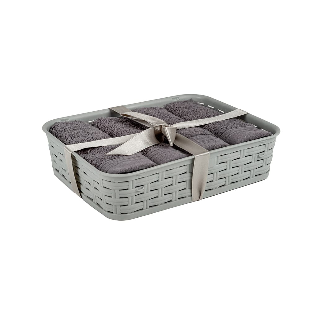 Cesta con 4 toallas grises de aseo 30x30cm
