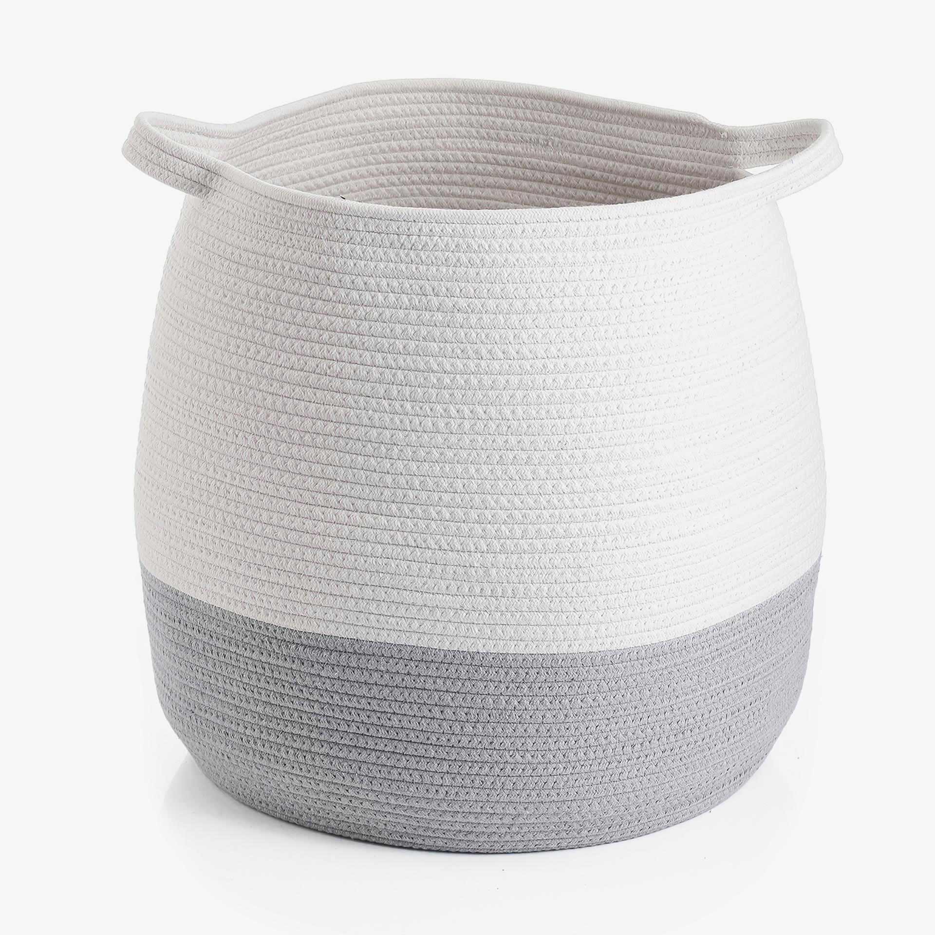 Cesta abombada de algod&oacute;n gris y blanco Neva
