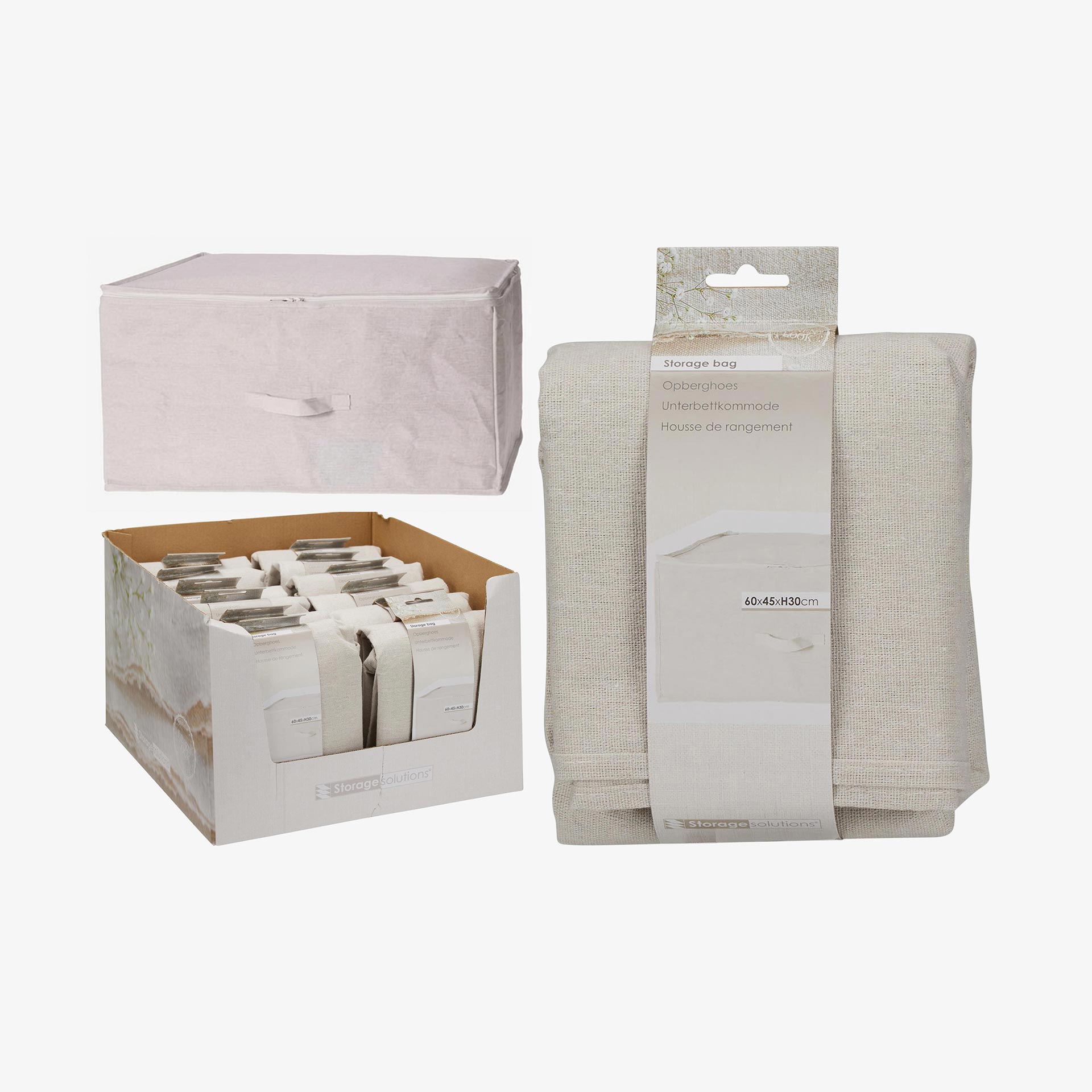 Caja de almacenaje con tapa de textil blanco Nube 60x45x30cm