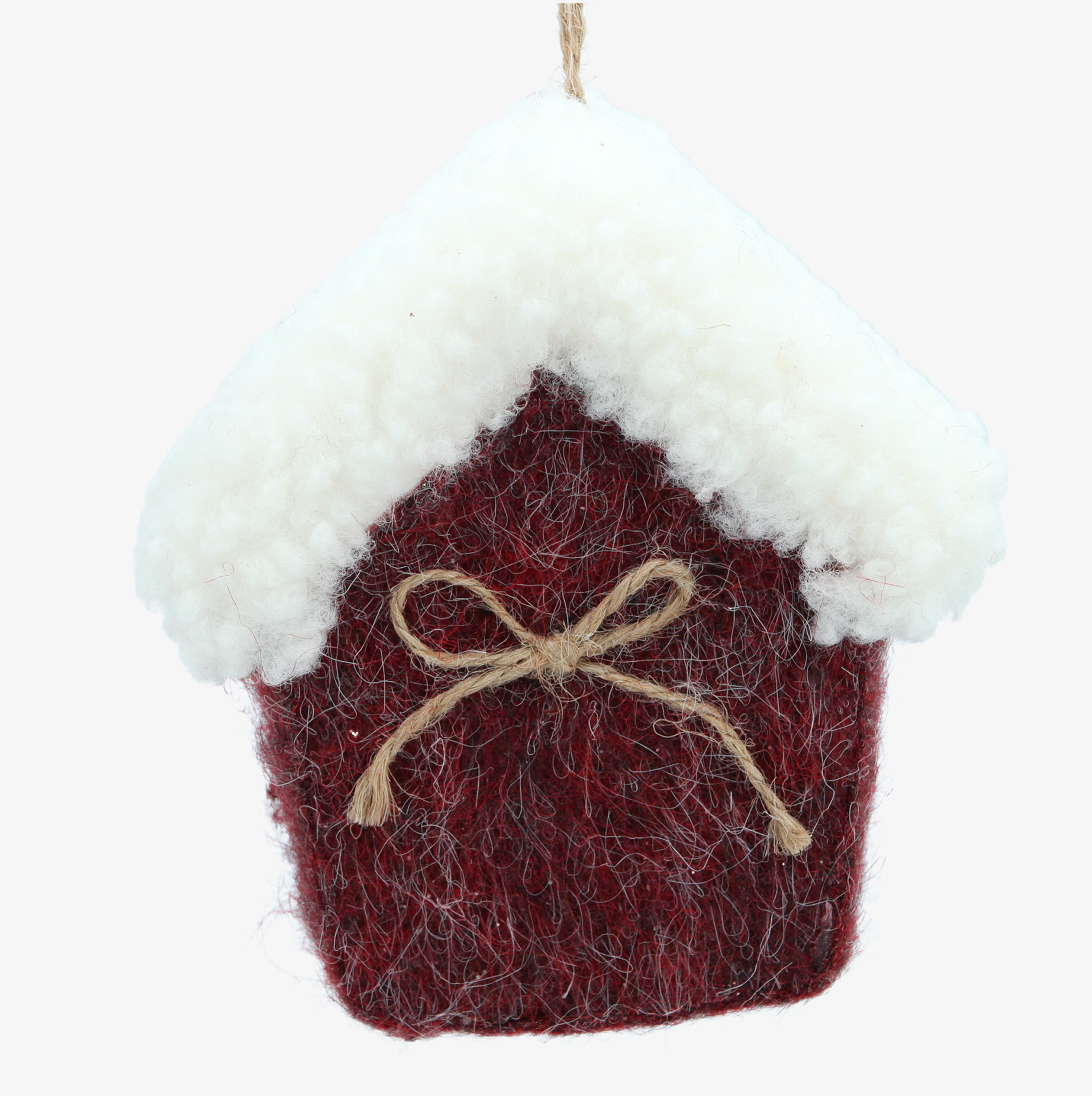 Bola de Navidad de casita de fieltro roja 12x6x13cm