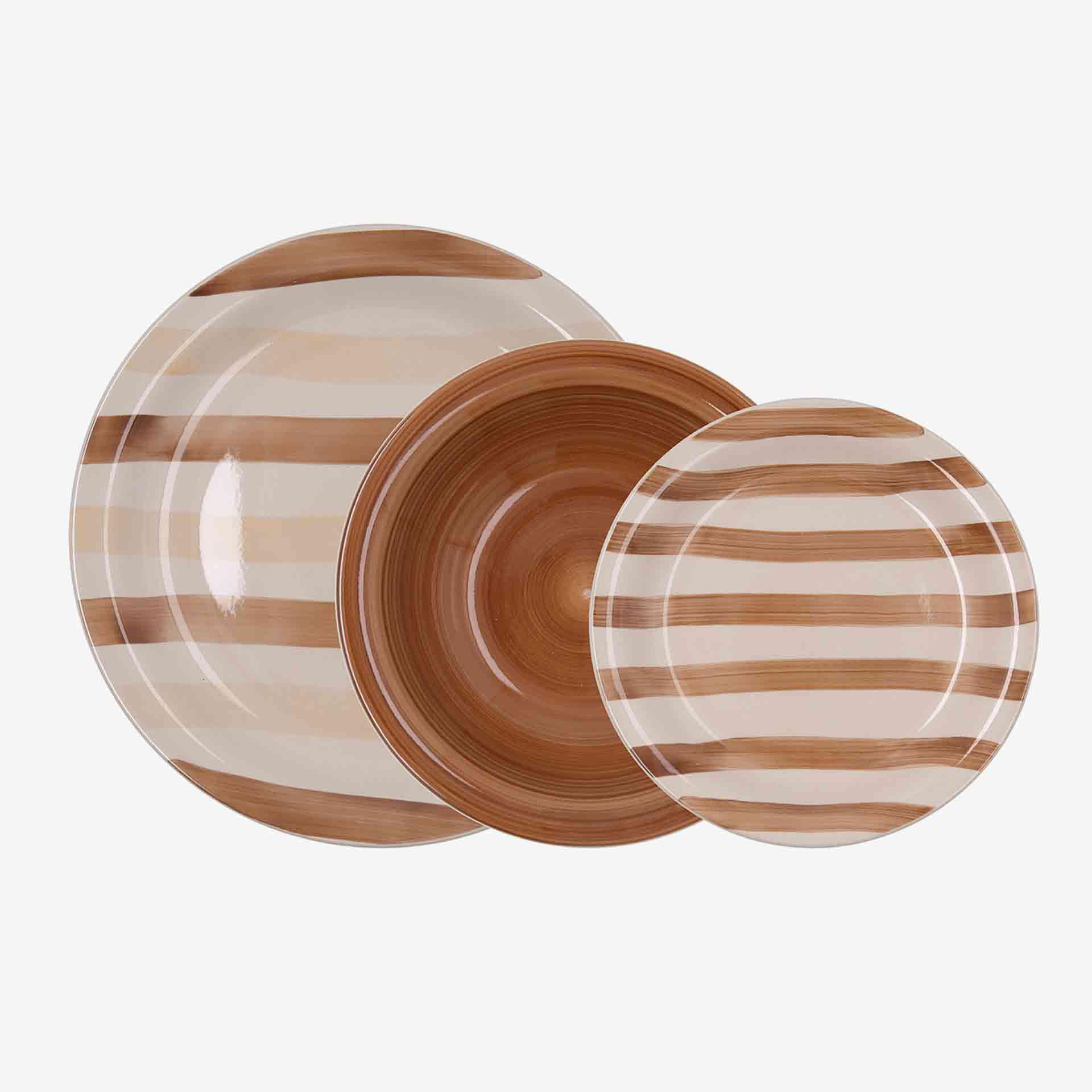 Vajilla de 18 piezas cer&aacute;mica marr&oacute;n y  beige Crema Aegea