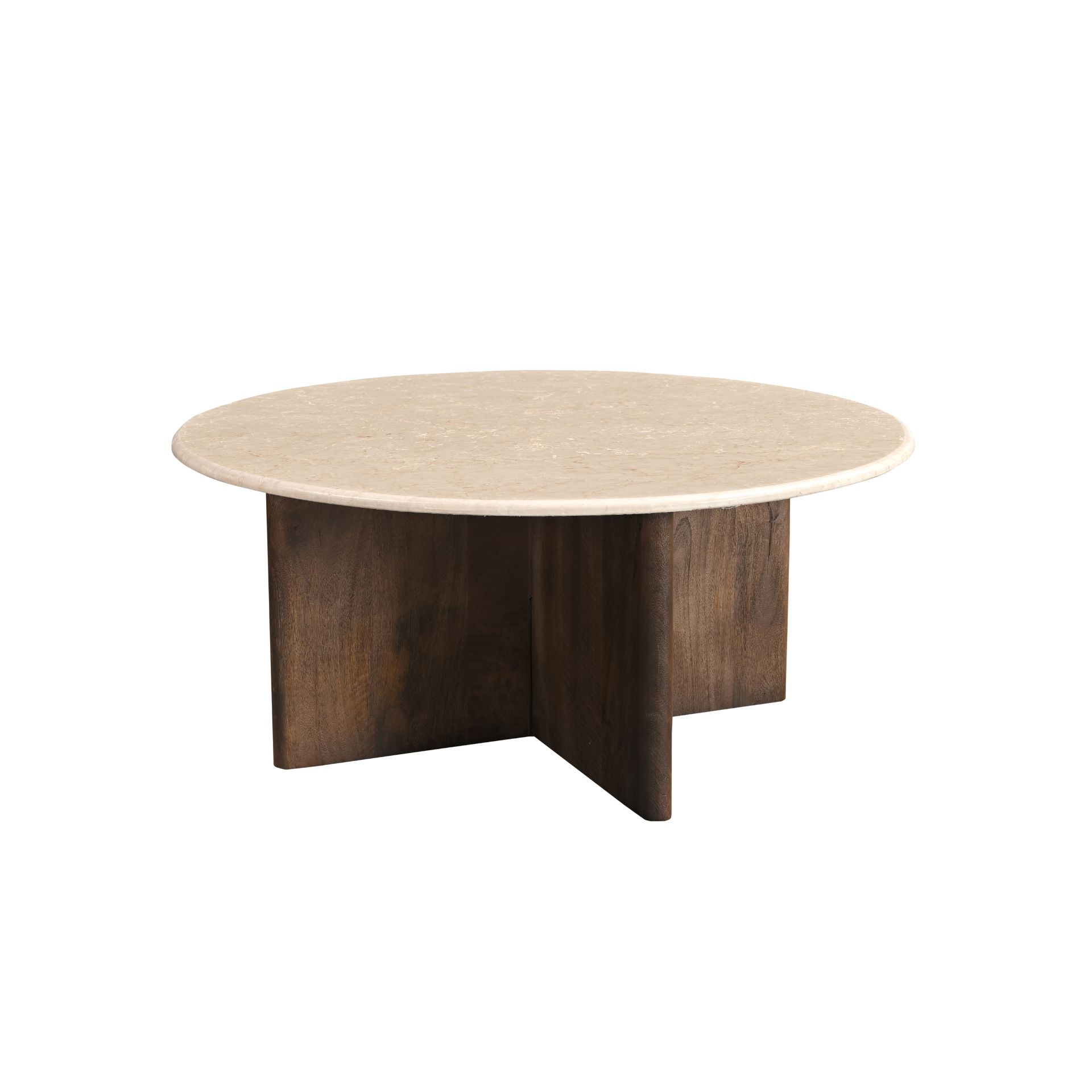 Mesa de centro de madera de mango y mármol Kioto Ø90x38cm