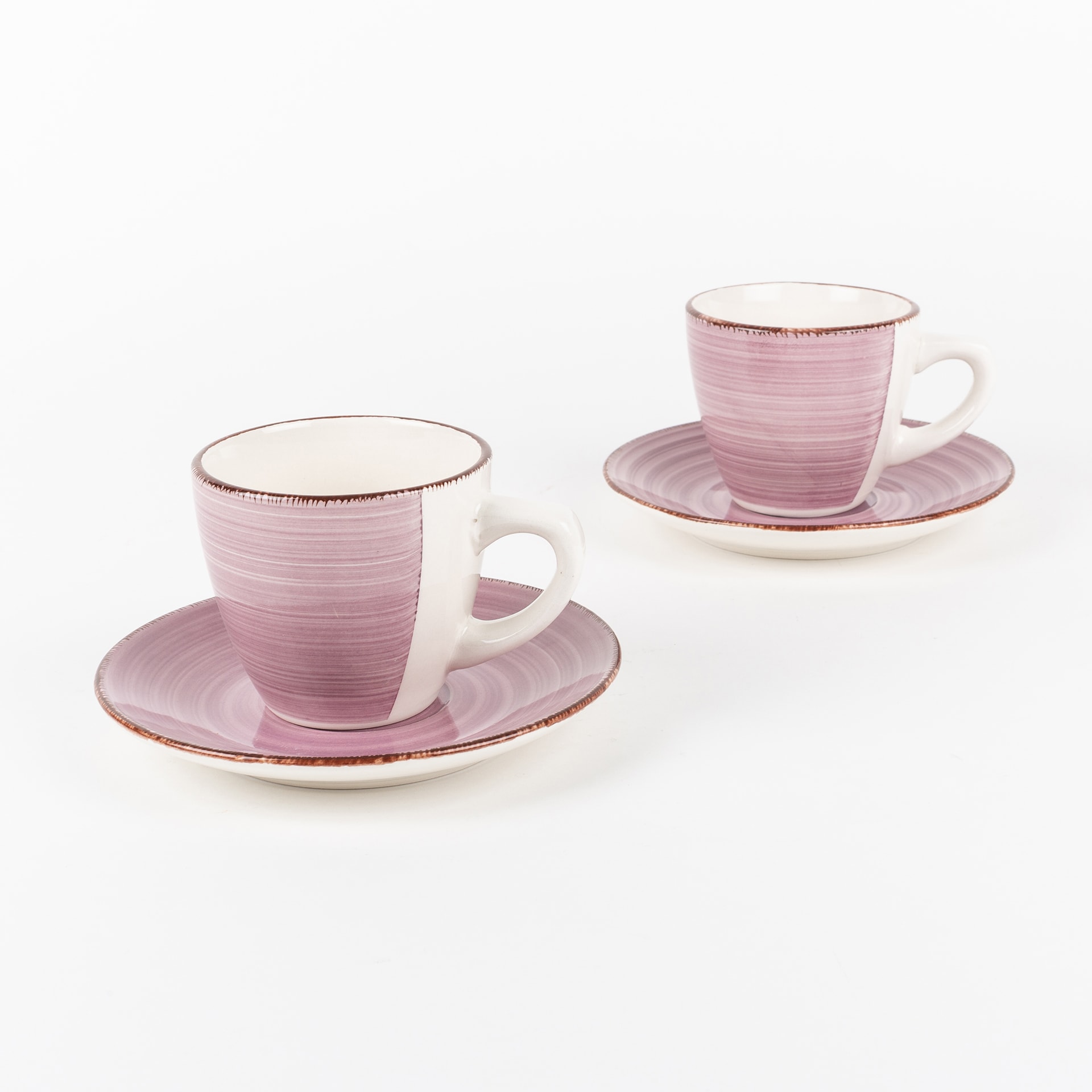 Set 2 tazas con plato rosa de gres Vita 22cl