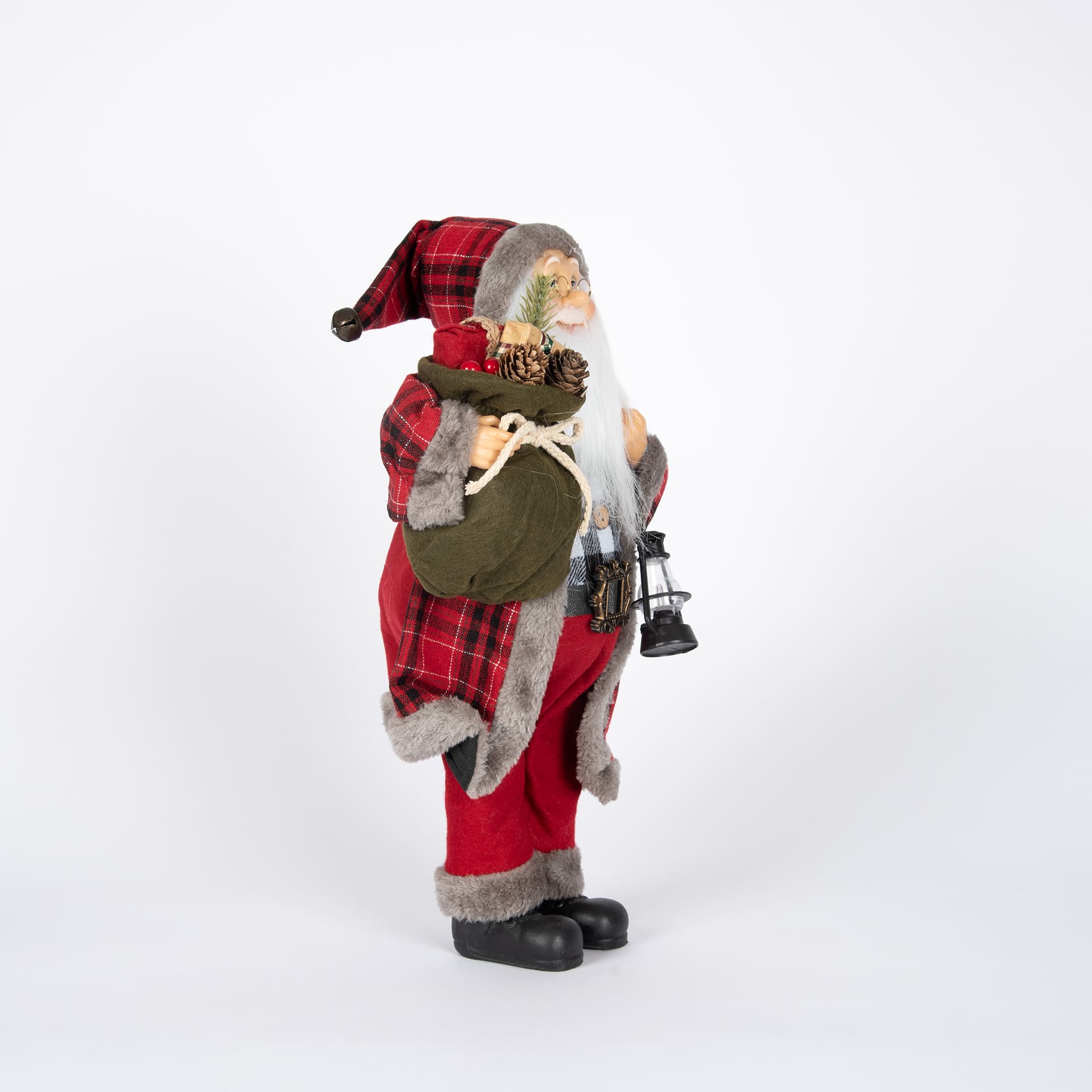 Figura decorativa de felpa Santa Claus de tartán rojo 45cm