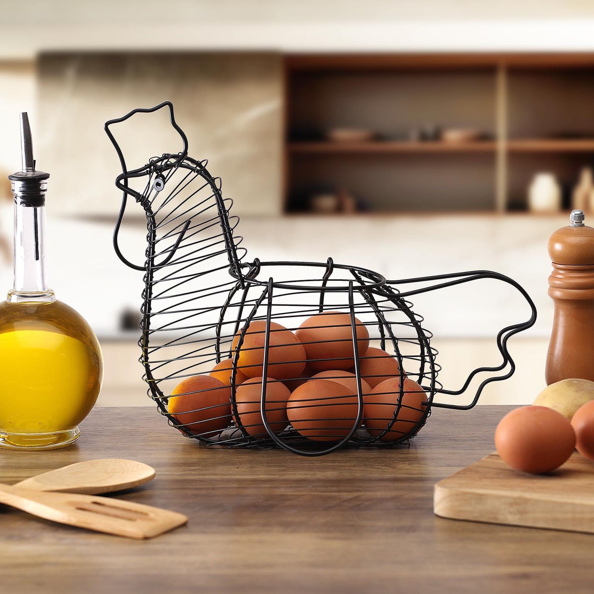 Huevera de acero negro Gallina 35x18x25cm