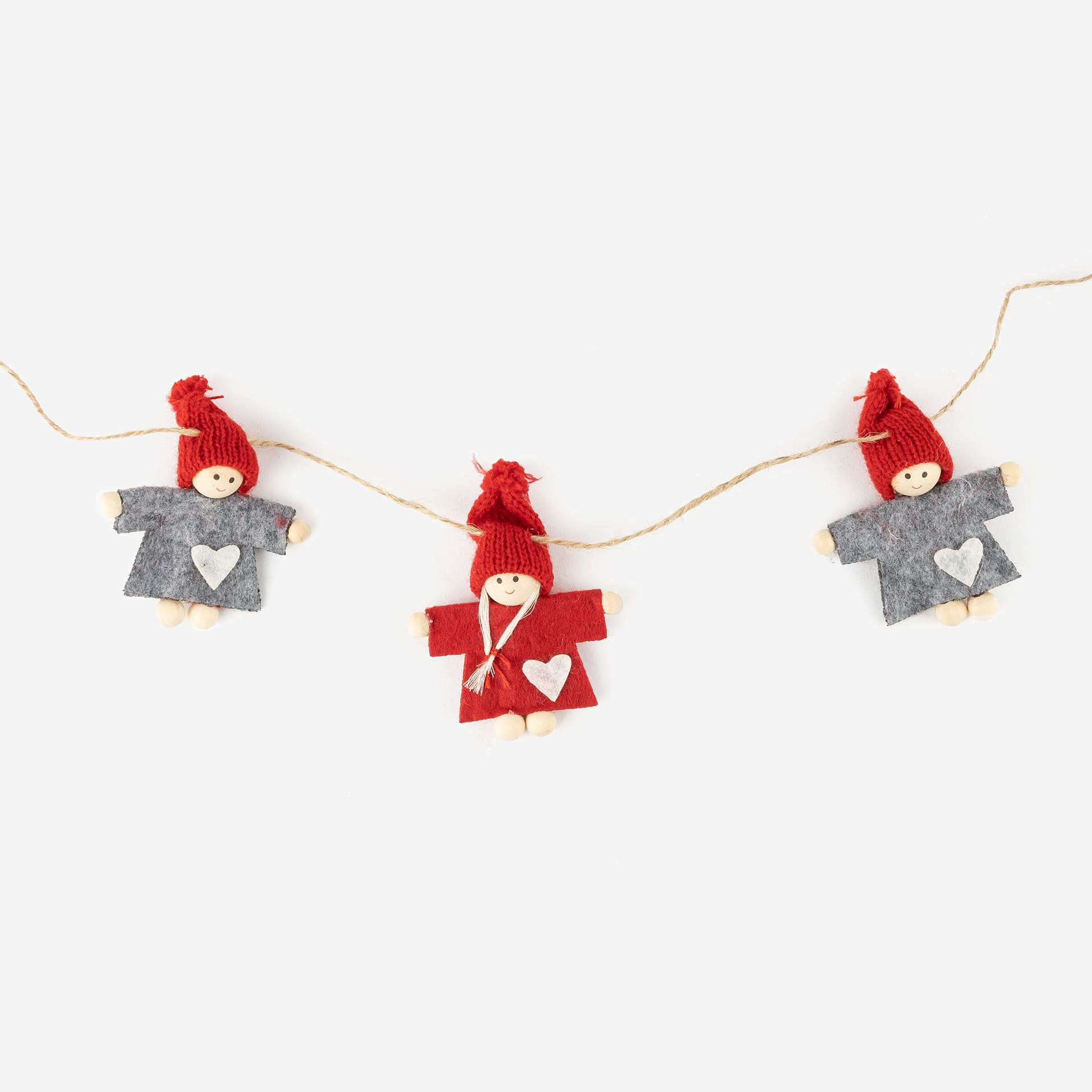 Guirnalda Muñecos fieltro rojo y gris 120cm