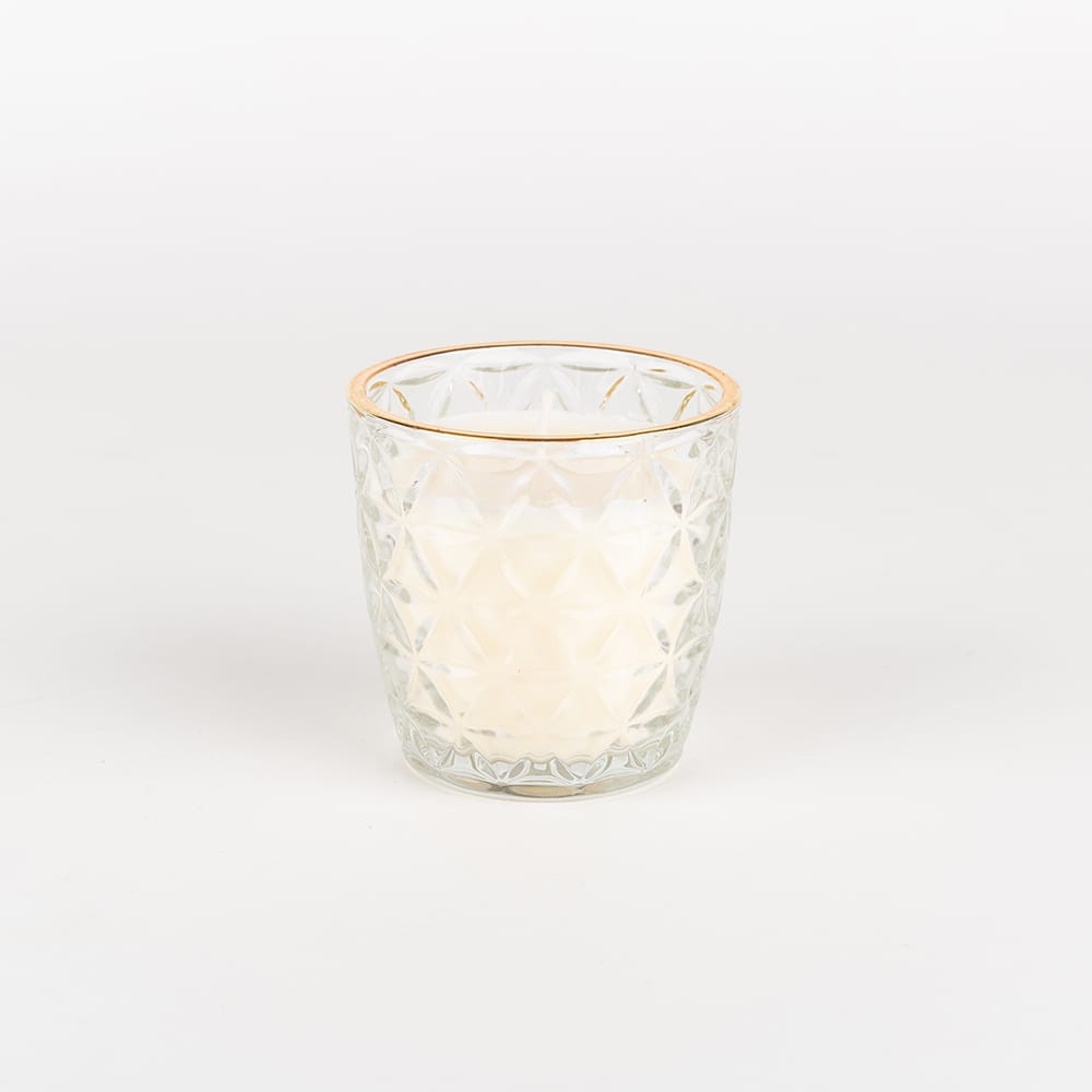 Vela en vaso de cristal transparente oro surtida 7x7cm