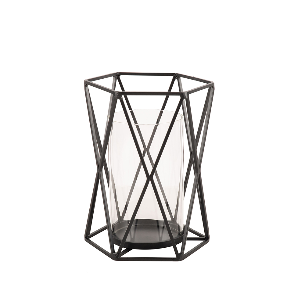 Portavelas de metal negro Kurk 20x18x26cm