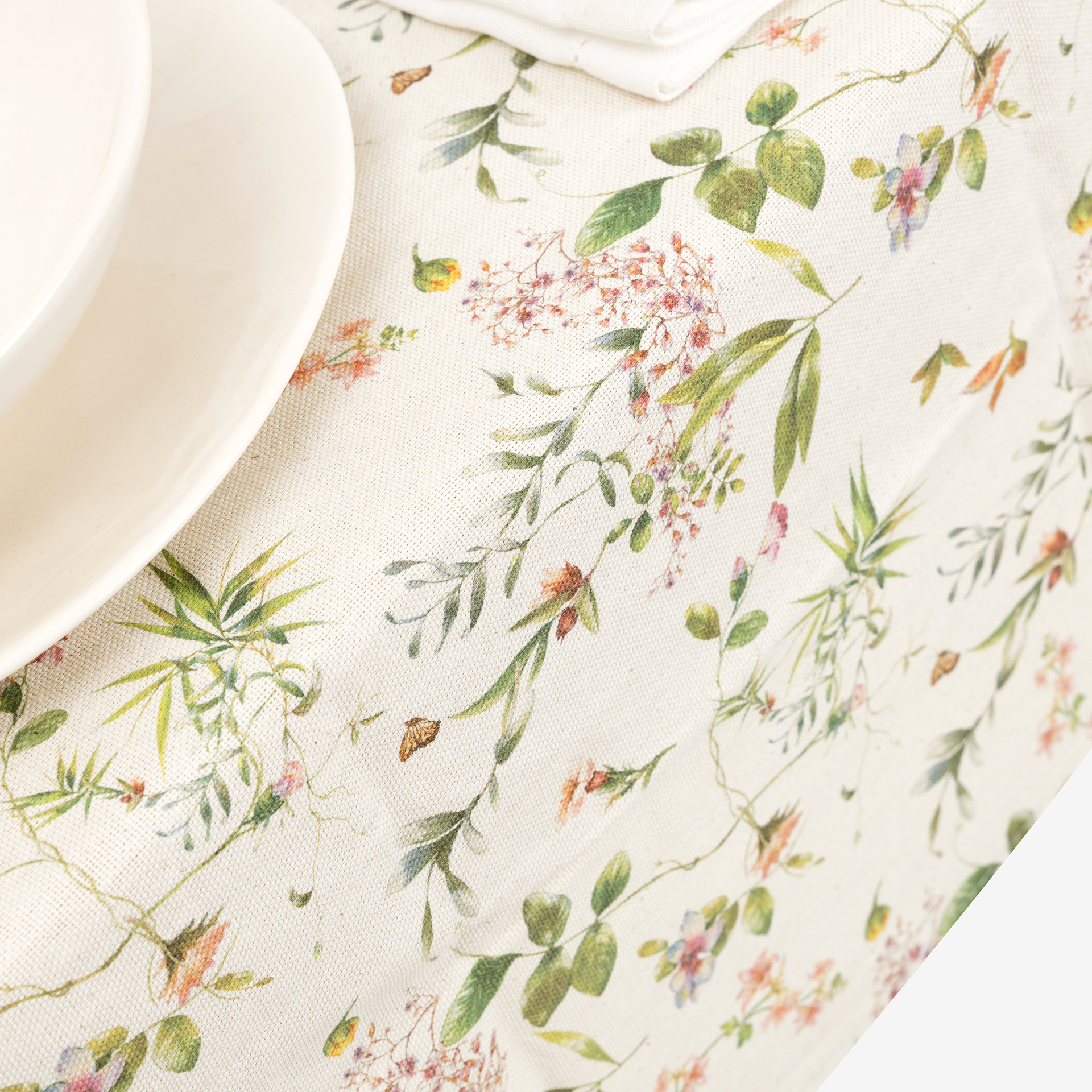 Mantel de algod&oacute;n reciclado con estampado de flores 135x200cm