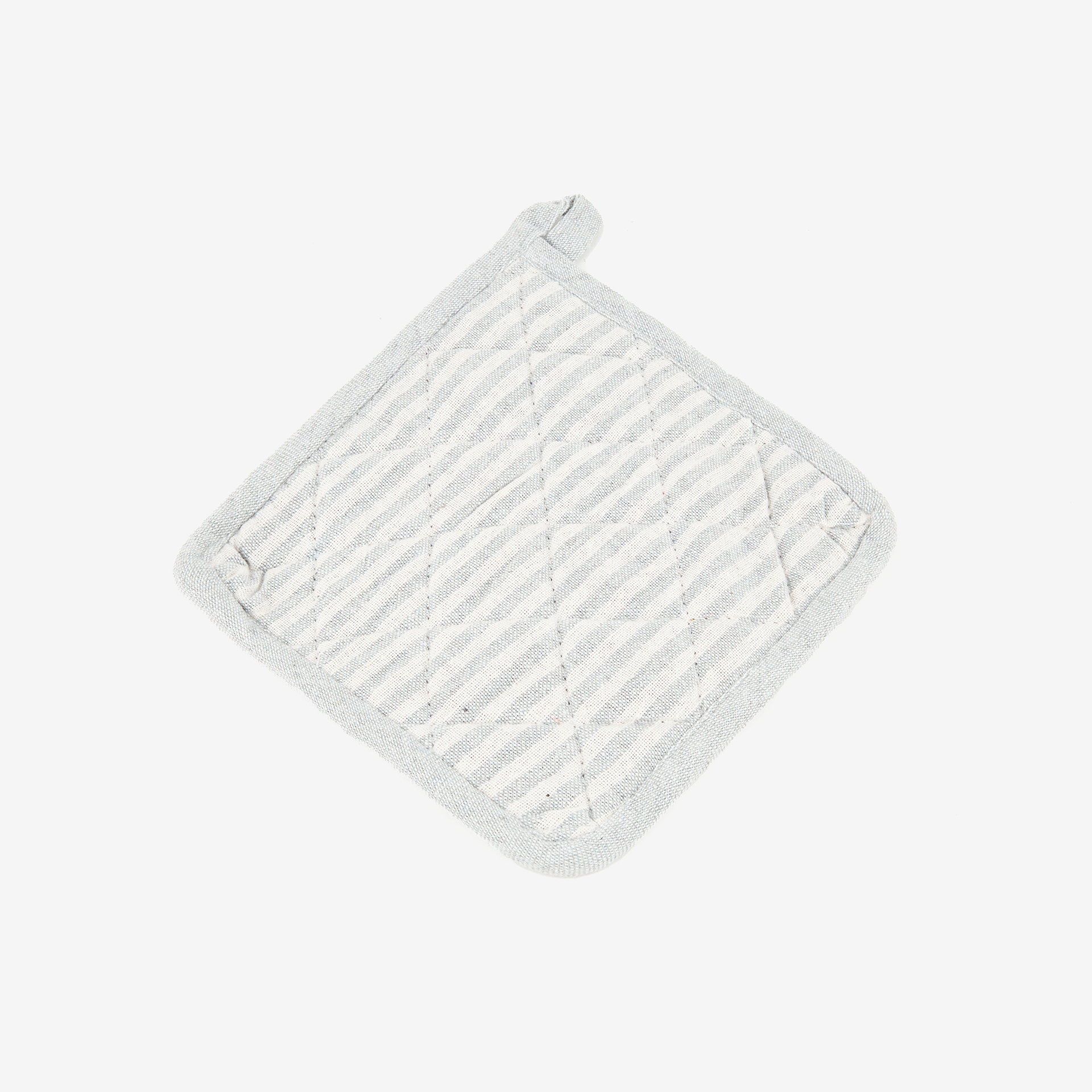 Set de manopla y agarradera de algodón con rayas grises