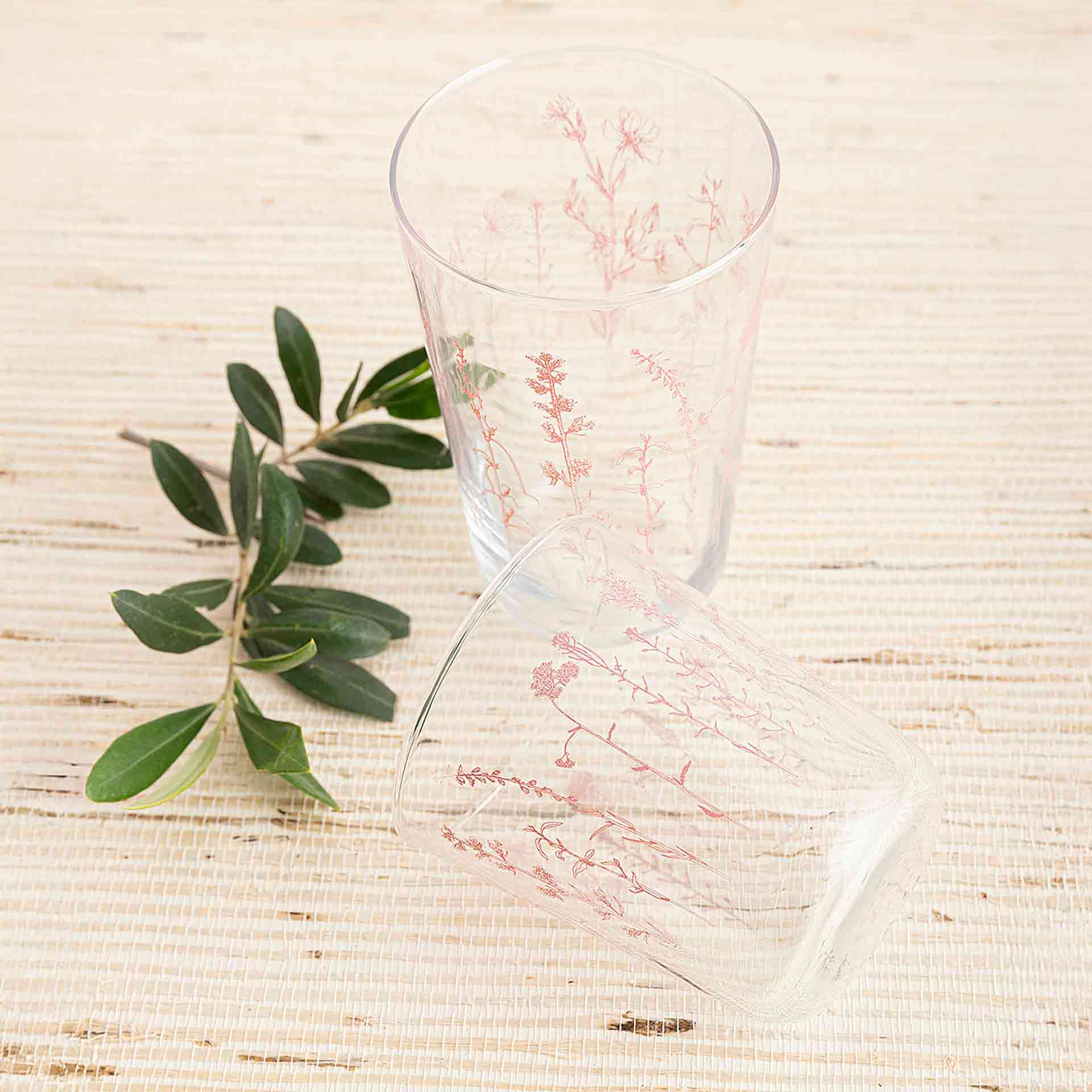 Vaso de vidrio transparente con lib&eacute;lulas verdes Suede 31cl