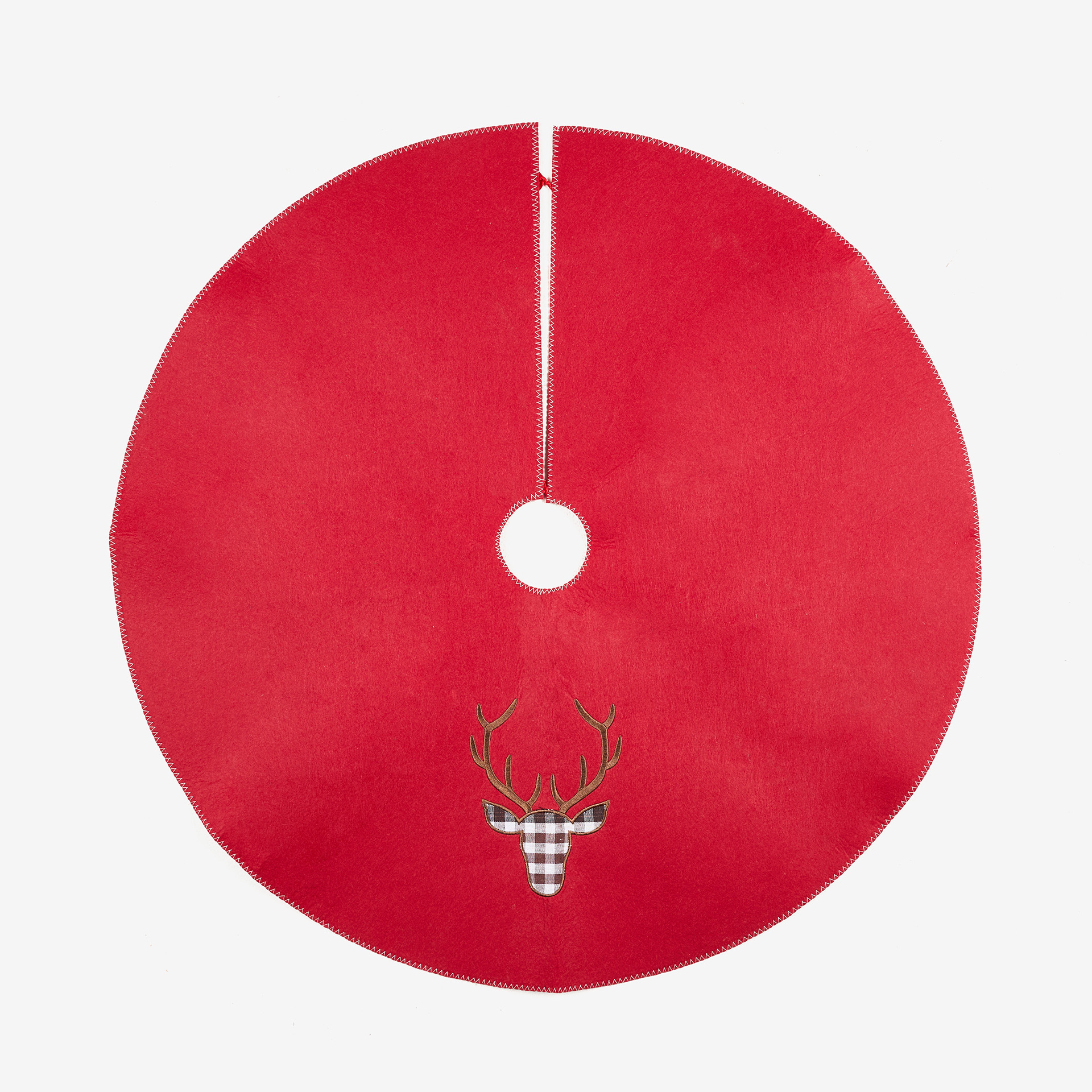 Alfombra para árbol roja con Ciervo tartán Ø90cm