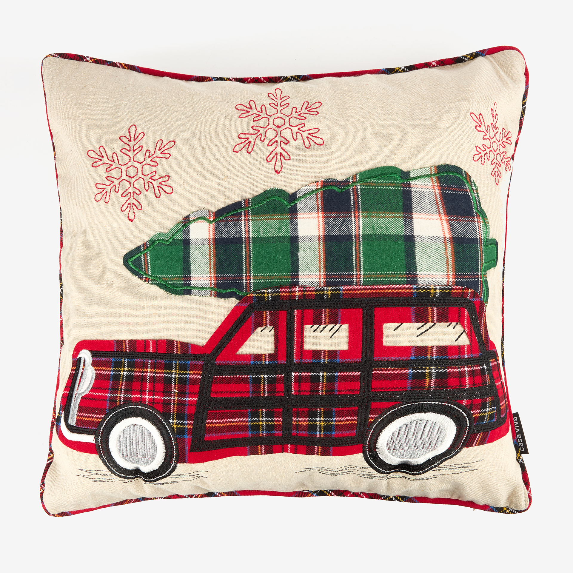 Funda de cojín Coche con árbol de tartán 45x45cm