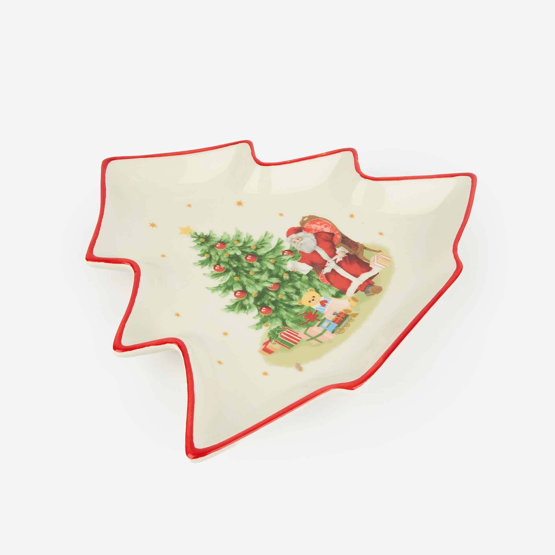 Plato árbol de cerámica Santa Claus con árbol 28x23cm
