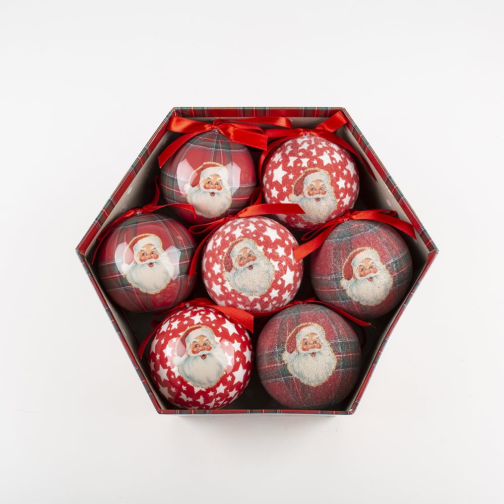 Set 7 bolas decorativas rojas Santa 7cm