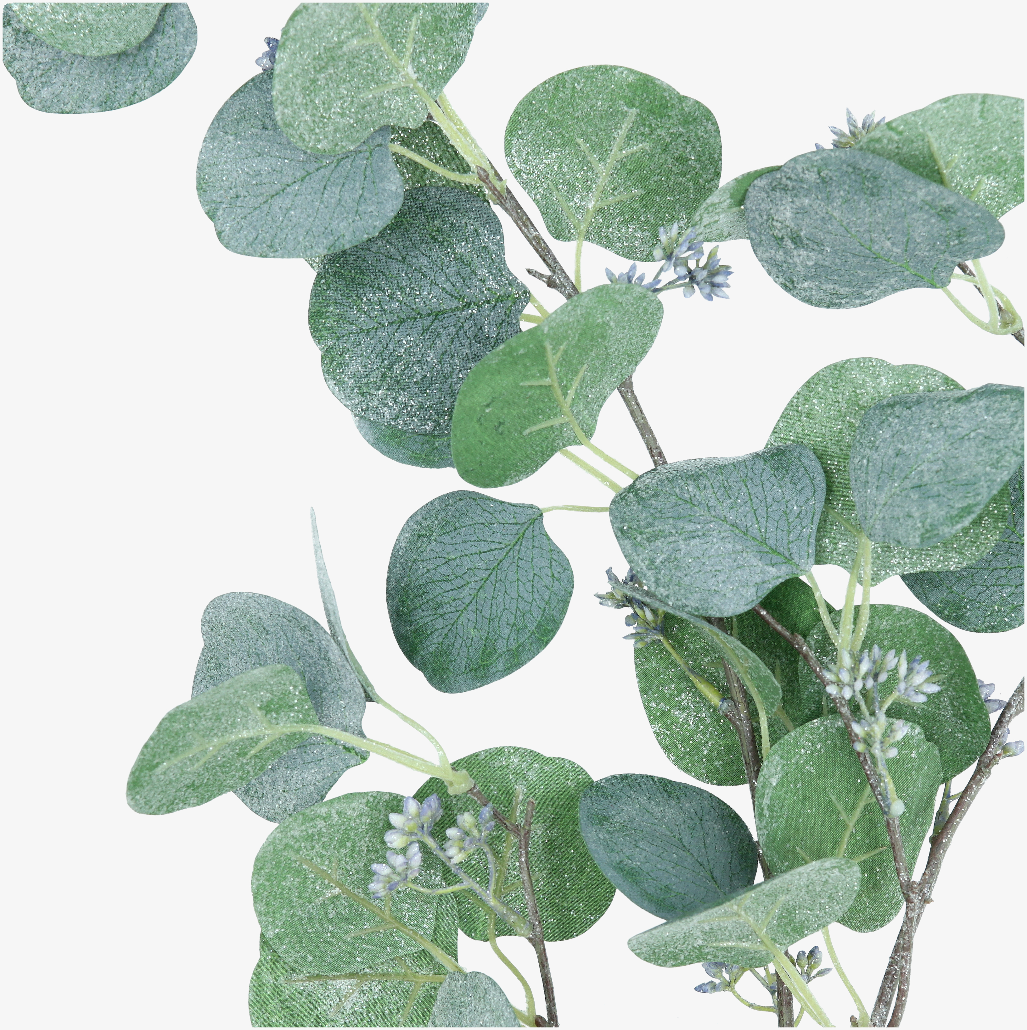 Rama decorativa de eucalipto verde con purpurina 116cm