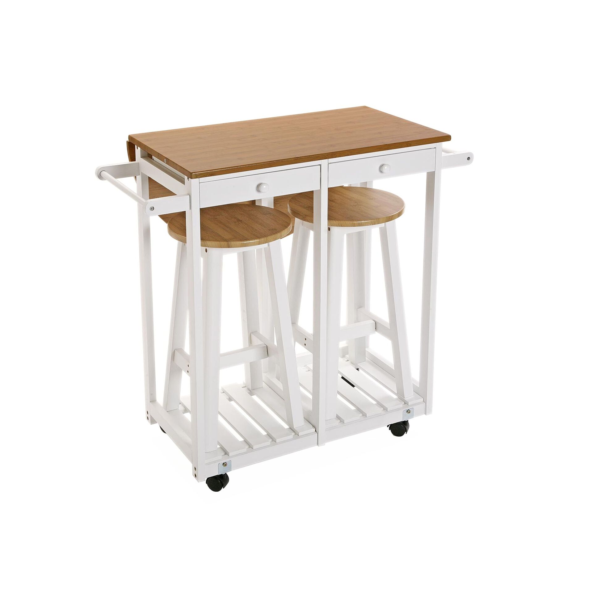 Mesa de cocina extensible con 2 taburetes de madera DM 74x35x84cm