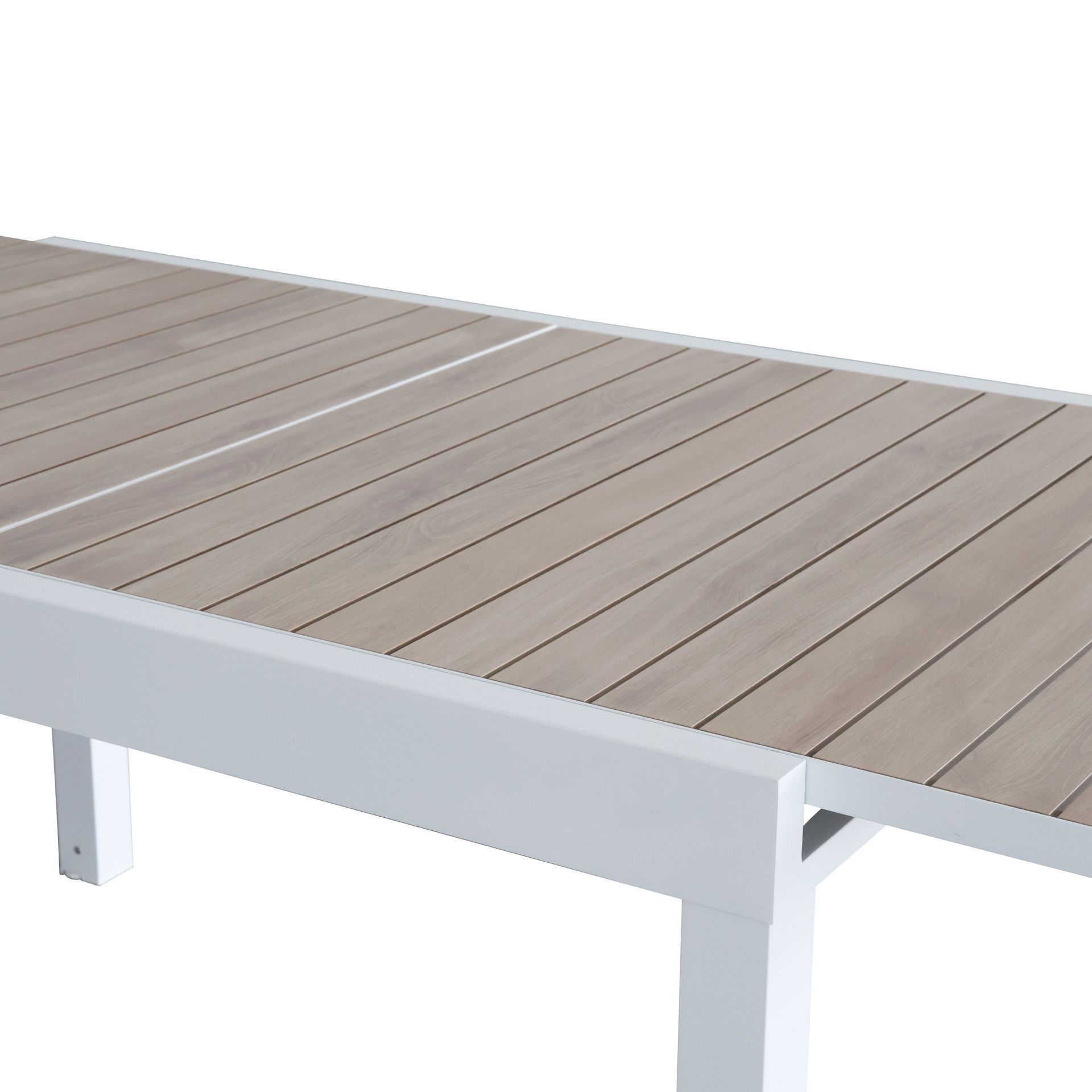 Mesa de jardín extensible de aluminio blanco con efecto madera Albir 135/270x90x76cm