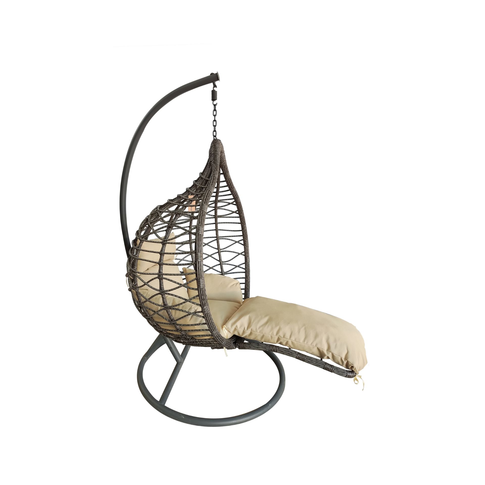 Sill&oacute;n colgante con reposapi&eacute;s beige de rat&aacute;n sint&eacute;tico Cozumel 195cm Clau&Chloe