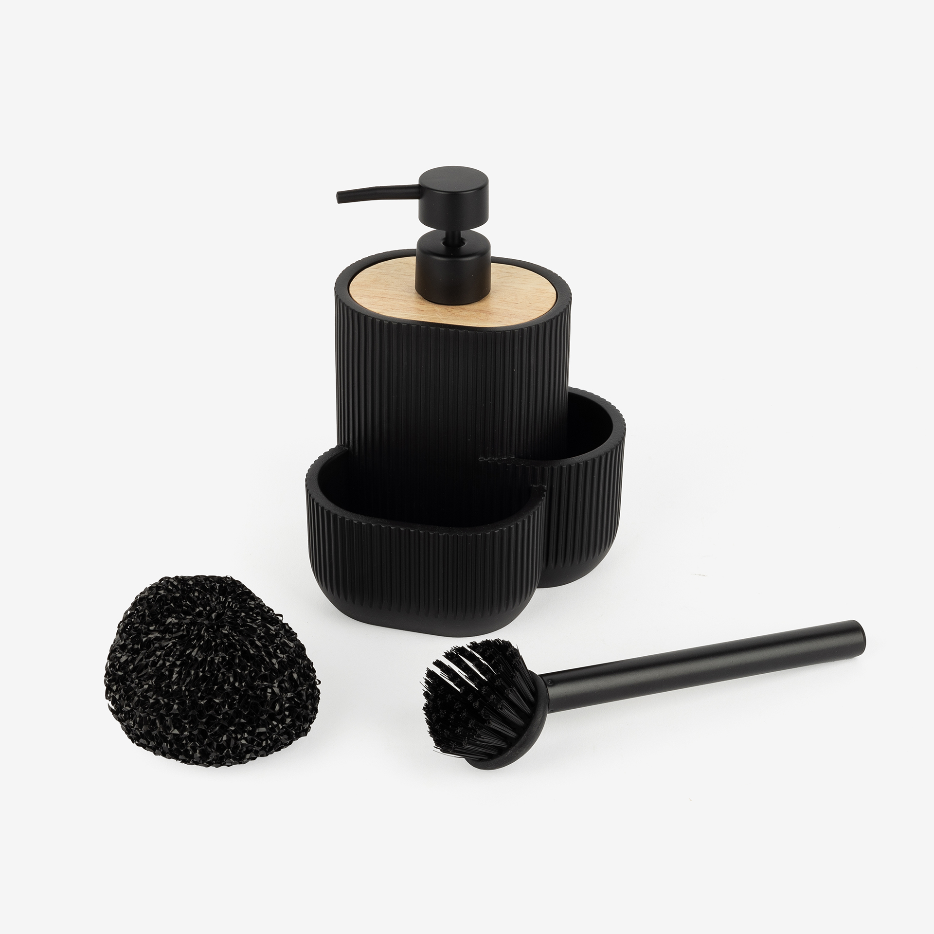 Dispensador de jabón de poliresina con accesorios negro