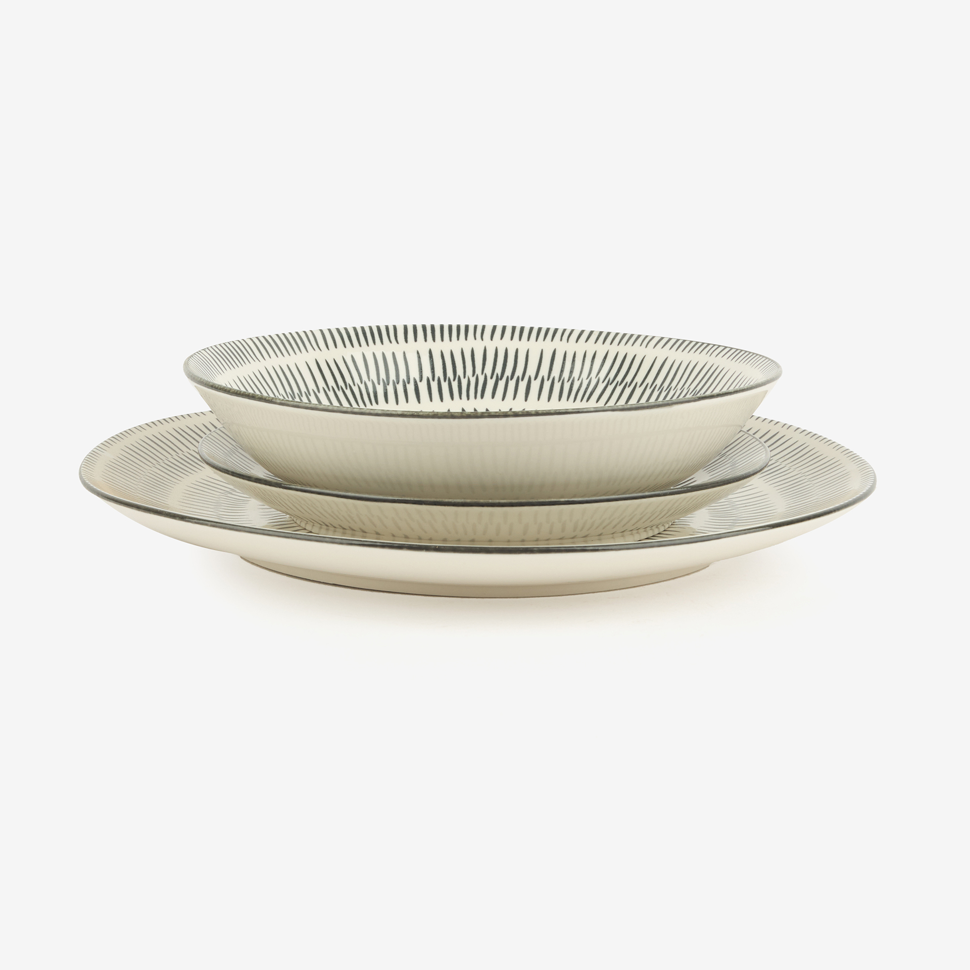 Vajilla de porcelana de 18 piezas estampado gris Saik