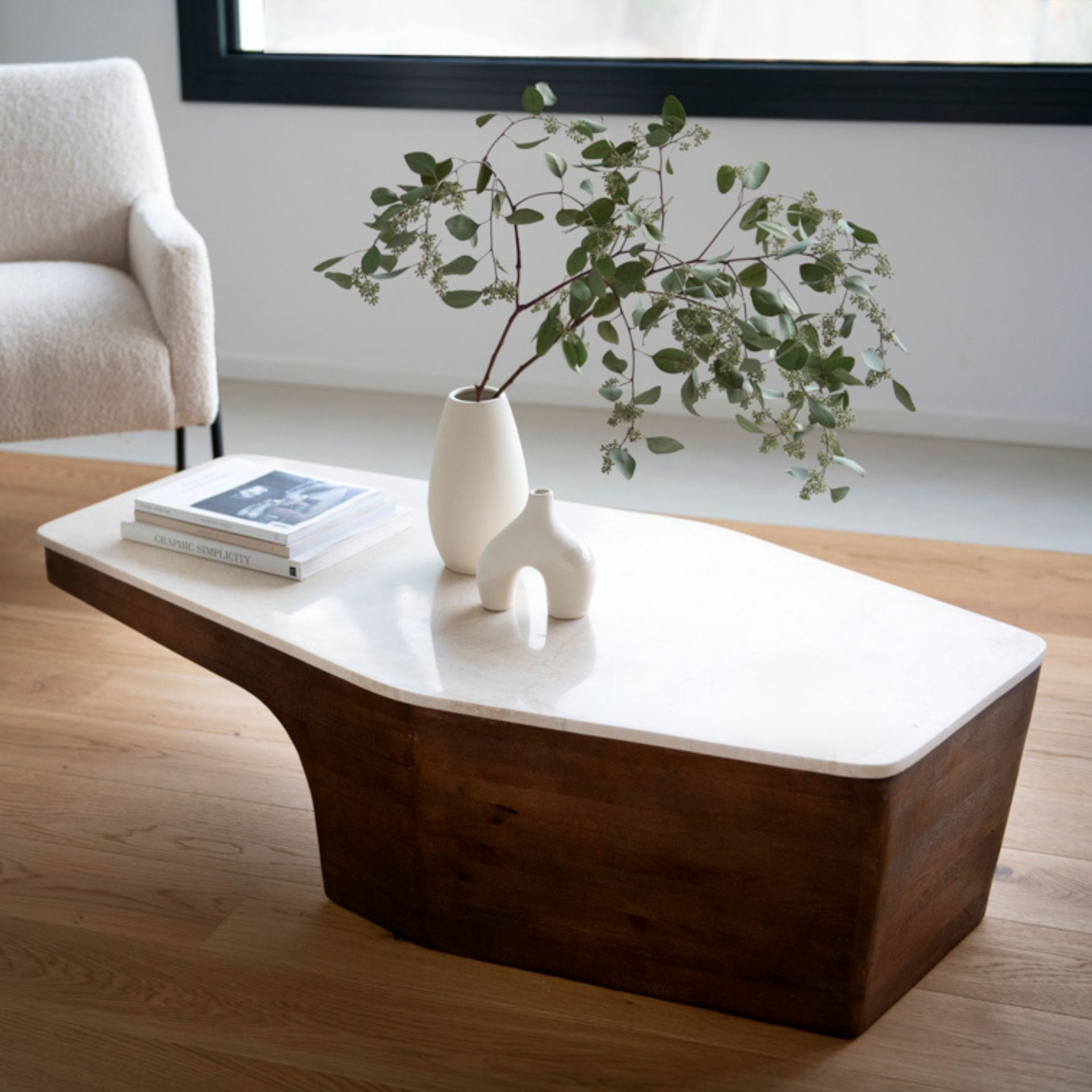 Mesa de centro de m&aacute;rmol Se&uacute;l 128x63x36cm Clau&Chloe