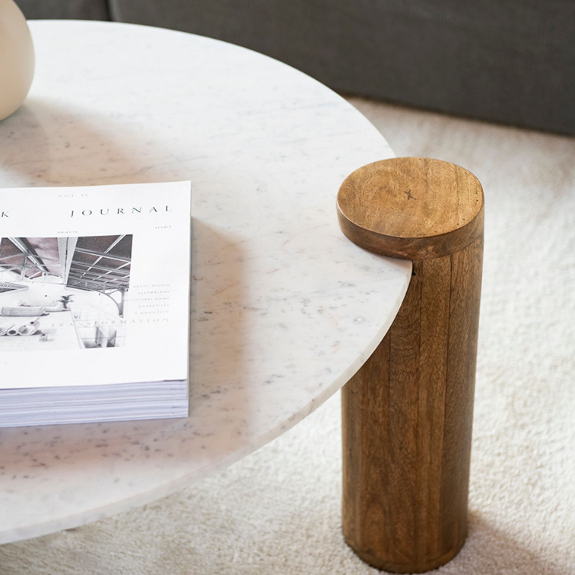 Mesa de centro de mármol y madera Houston Ø90x45 Clau&Chloe