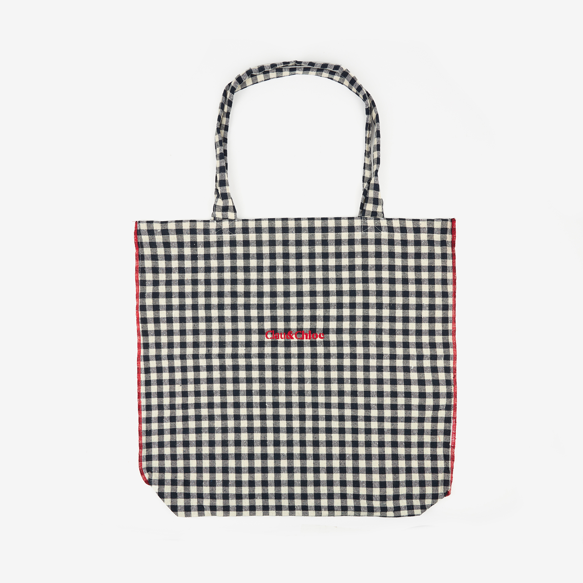 Bolso de algod&oacute;n de cuadros vichy azul Noa 46x44x10cm Clau&Chloe