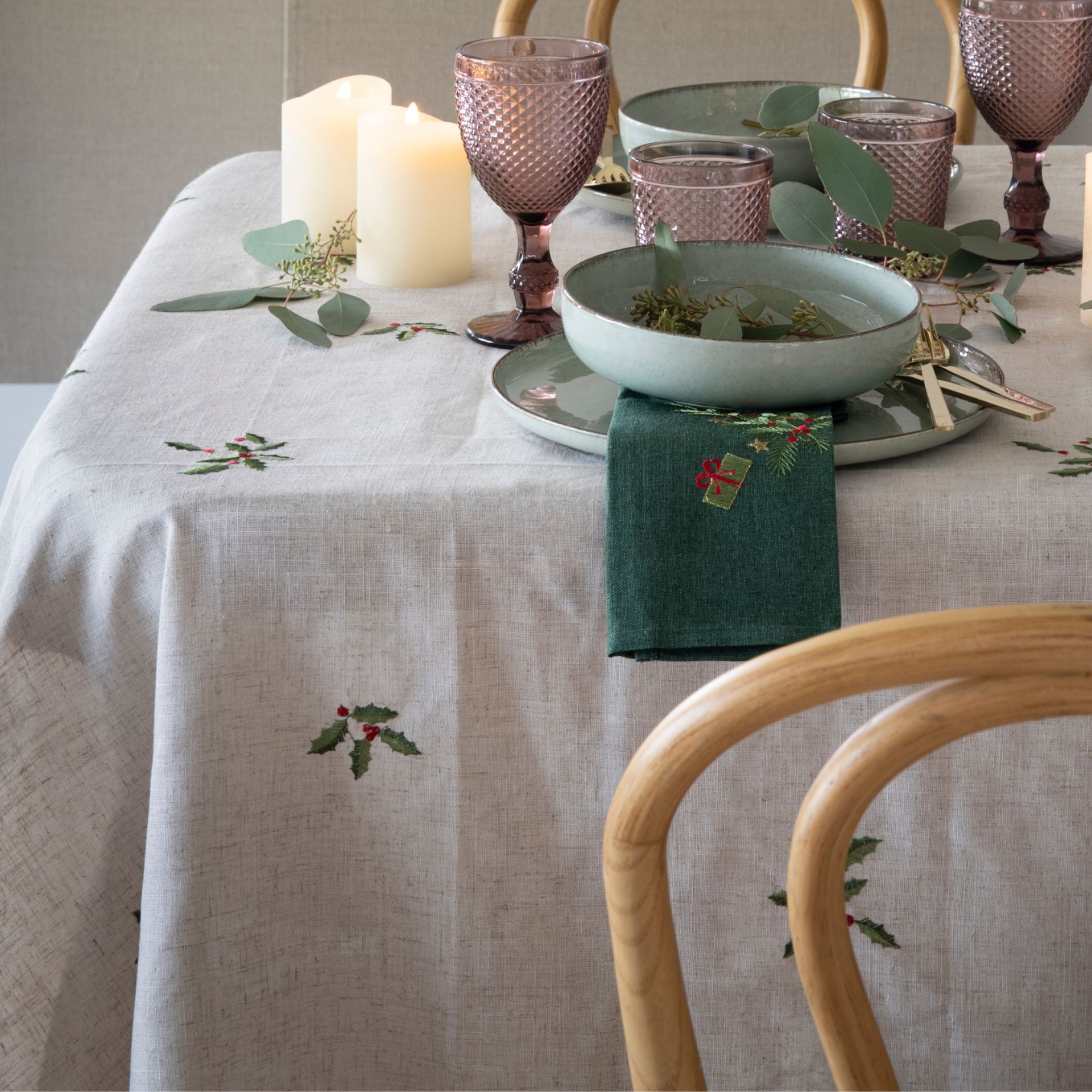 Mantel de lino beige Acebo 150x250cm