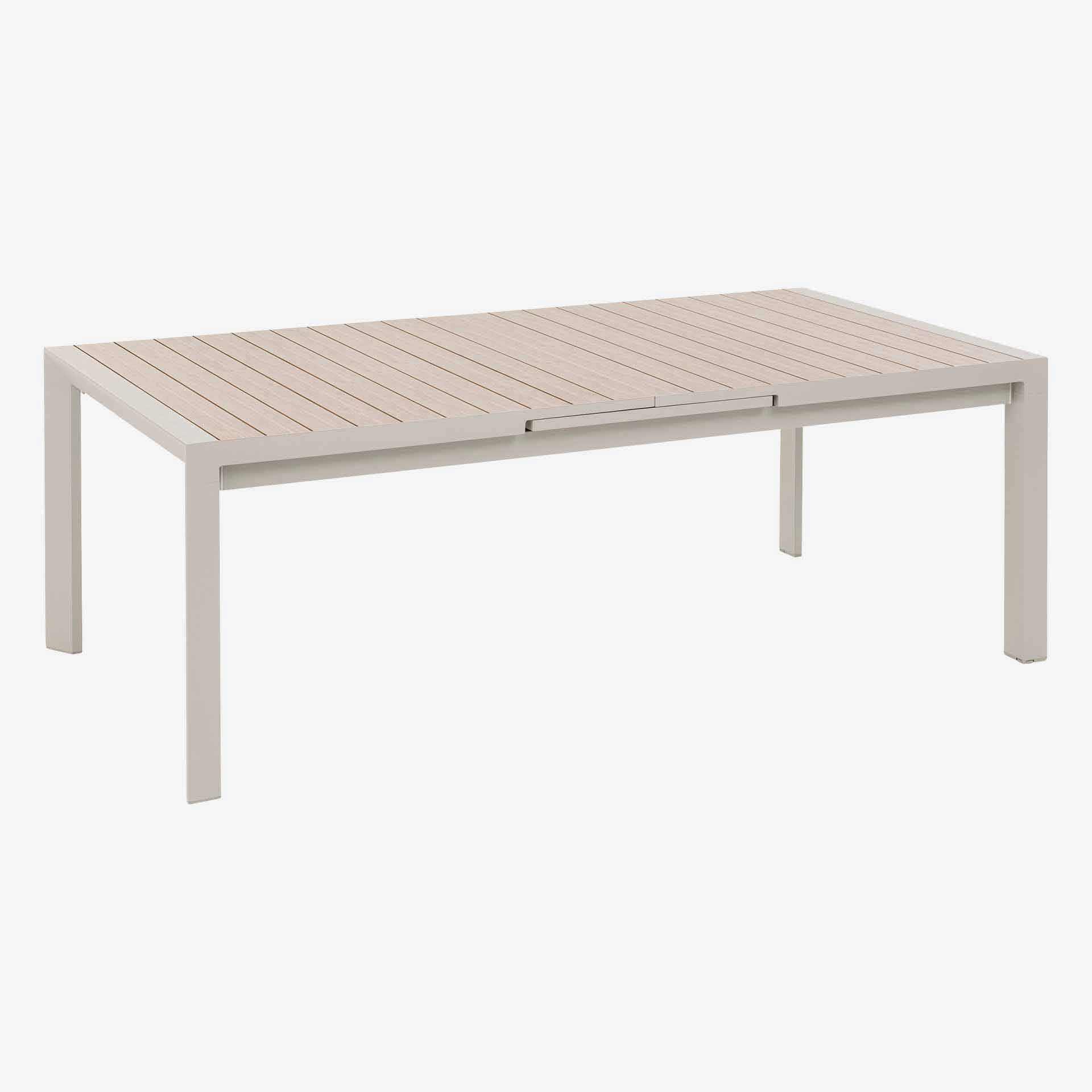Mesa de comedor de jard&iacute;n extensible de aluminio crema Evora 214x110x77cm