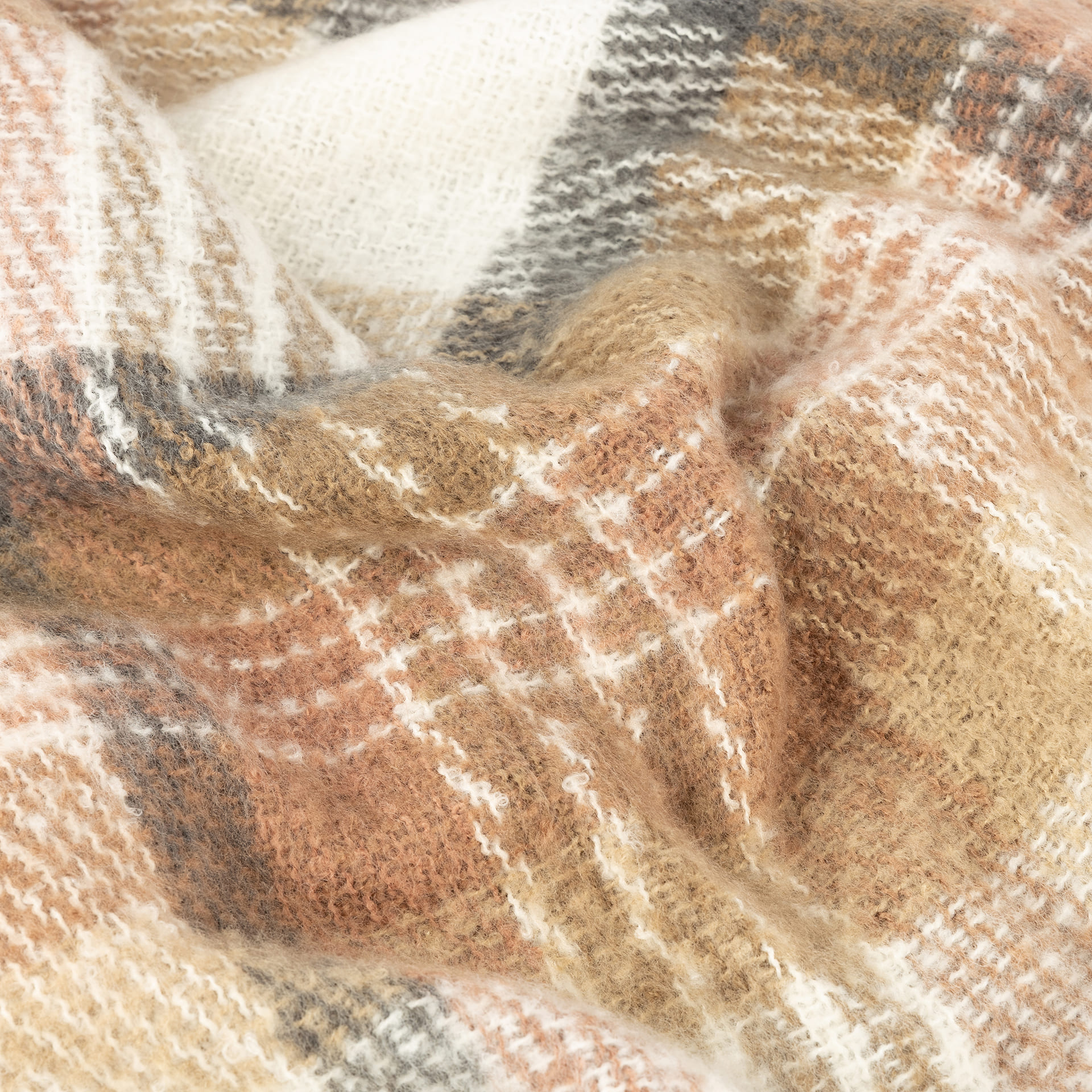 Manta efecto mohair a cuadros rosa y gris 130x150cm