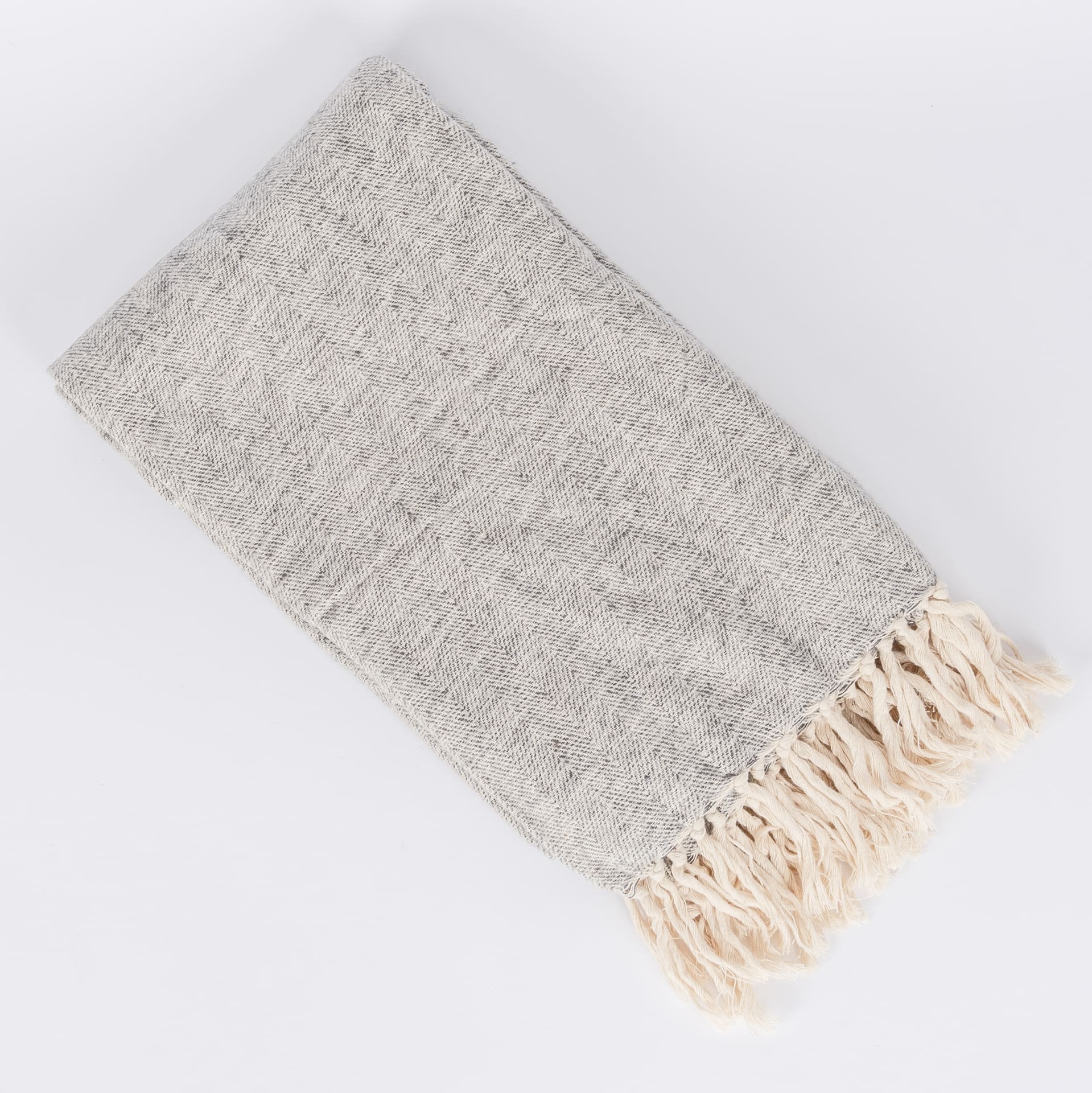 Plaid con flecos de algodón gris 130x170cm